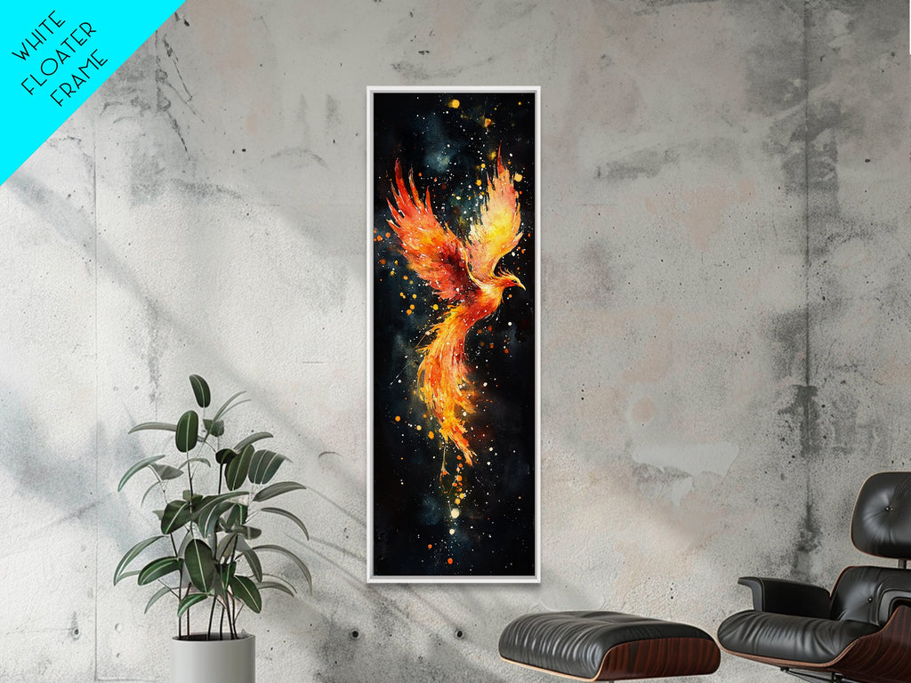 Radiant Phoenix in Flight Canvas Print, Framed Tall Wall Art, Unique Living Room Decor, Firebird Painting for Spiritual Art Lovers | | Wiccan Center