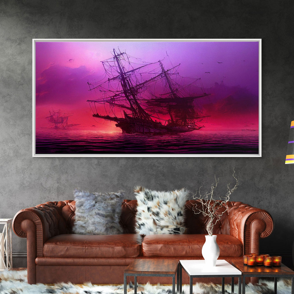 Outrun Style Ghost Ship, Abandoned Pirate Ship, ready to hang canvas print, framed art, cool unique wall decor | | Wiccan Center