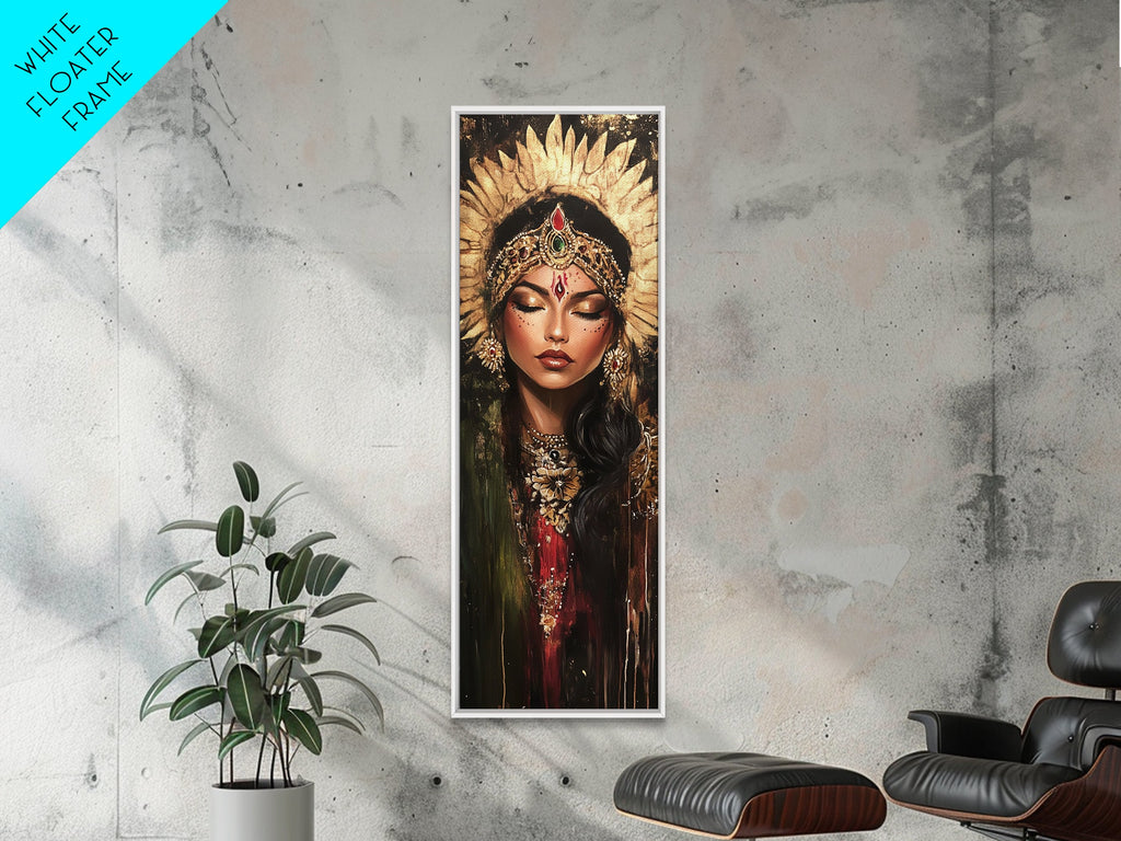 Golden Goddess Framed Canvas Print, Afrocentric Art Print with Ornate Detail, Dark Romance Wall Art for Eclectic Living Room Decor | | Wiccan Center
