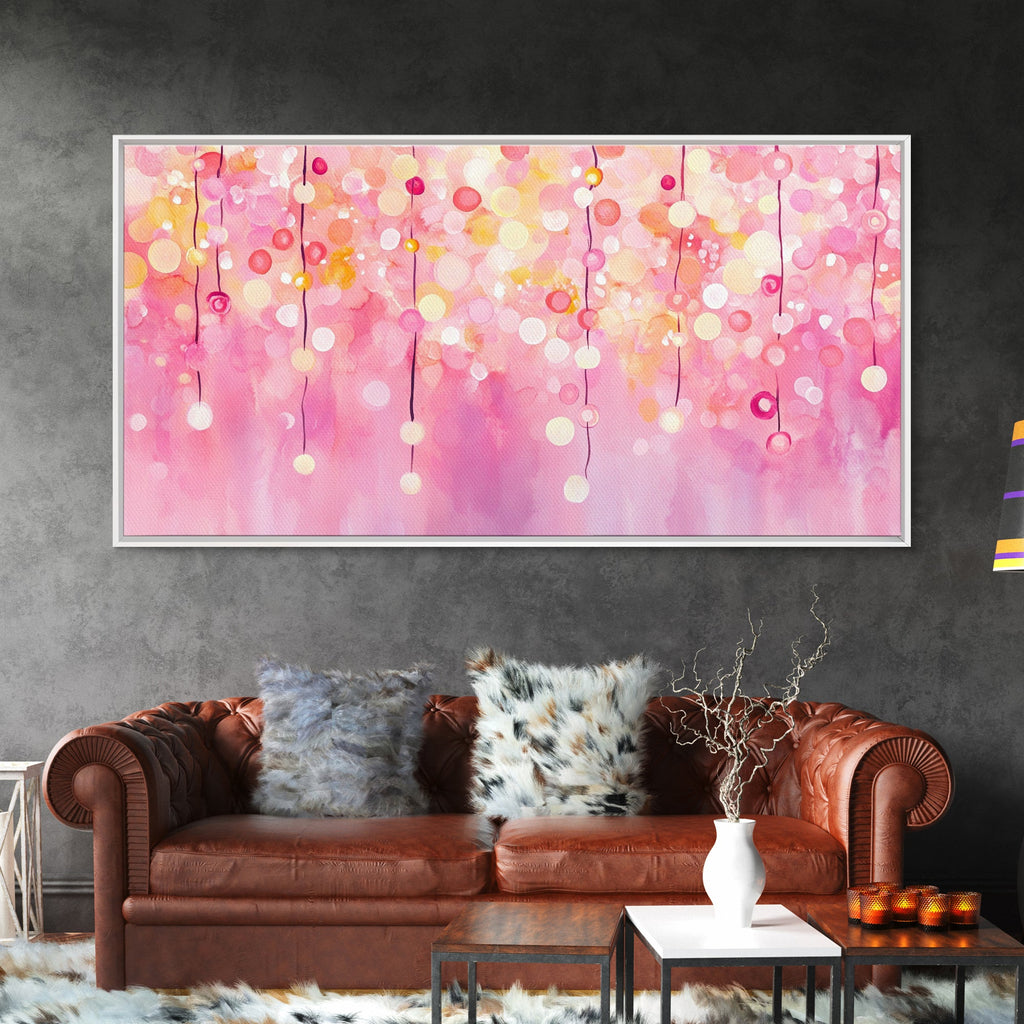 Magical Fairy Light Pink Abstract Canvas Print with Bokeh Lights, Ideal Whimsical Art for Living Room, Vertical Skinny Wall Art | | Wiccan Center