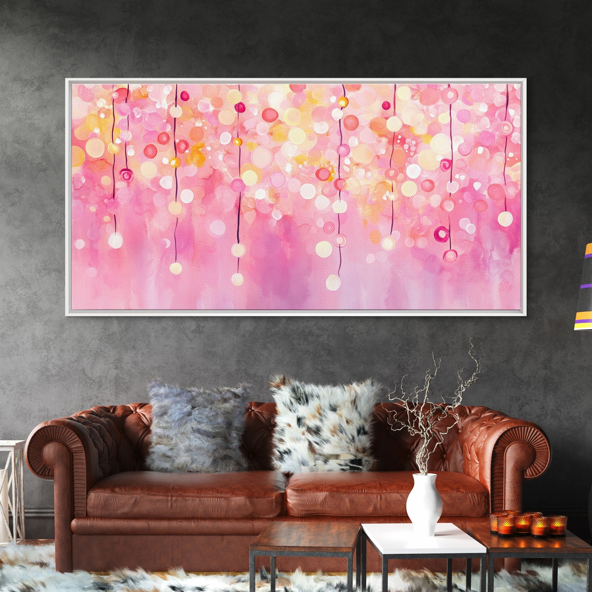 Magical Fairy Light Pink Abstract Canvas Print with Bokeh Lights, Ideal Whimsical Art for Living Room, Vertical Skinny Wall Art | | Wiccan Center