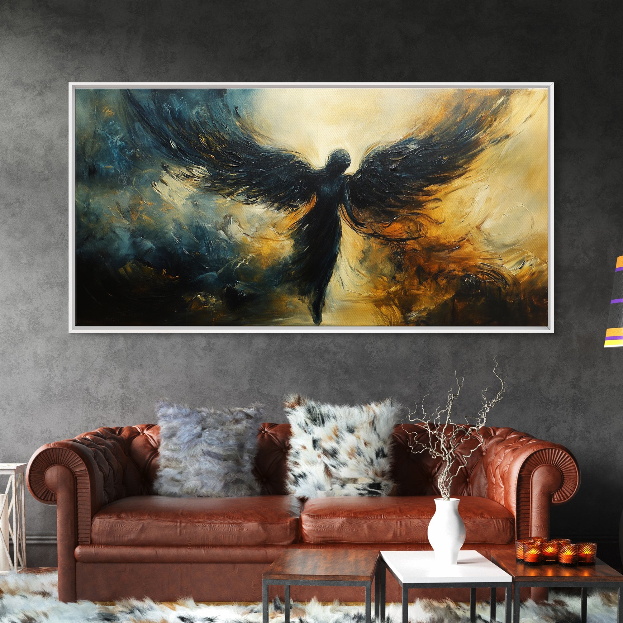 Dark Angel Framed Canvas Print with Moody Art and Dark Angels Wall Art Perfect Gothic Bedroom or Living Room Statement Piece