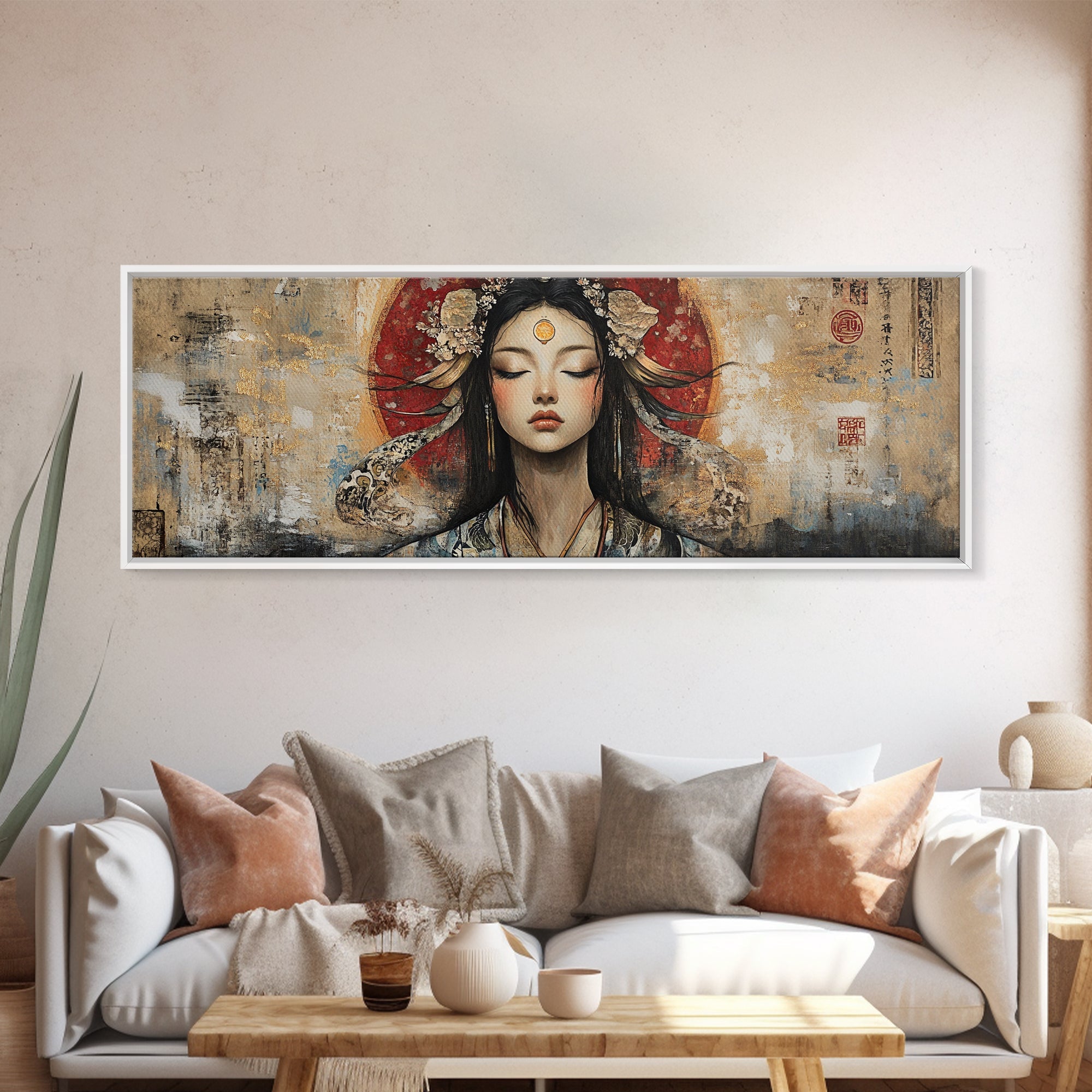 Radiant Goddess Framed Canvas Print Art Nouveau Style Japanese-Inspired Goddess Art Print Bedroom Wall Decoration | | Wiccan Center