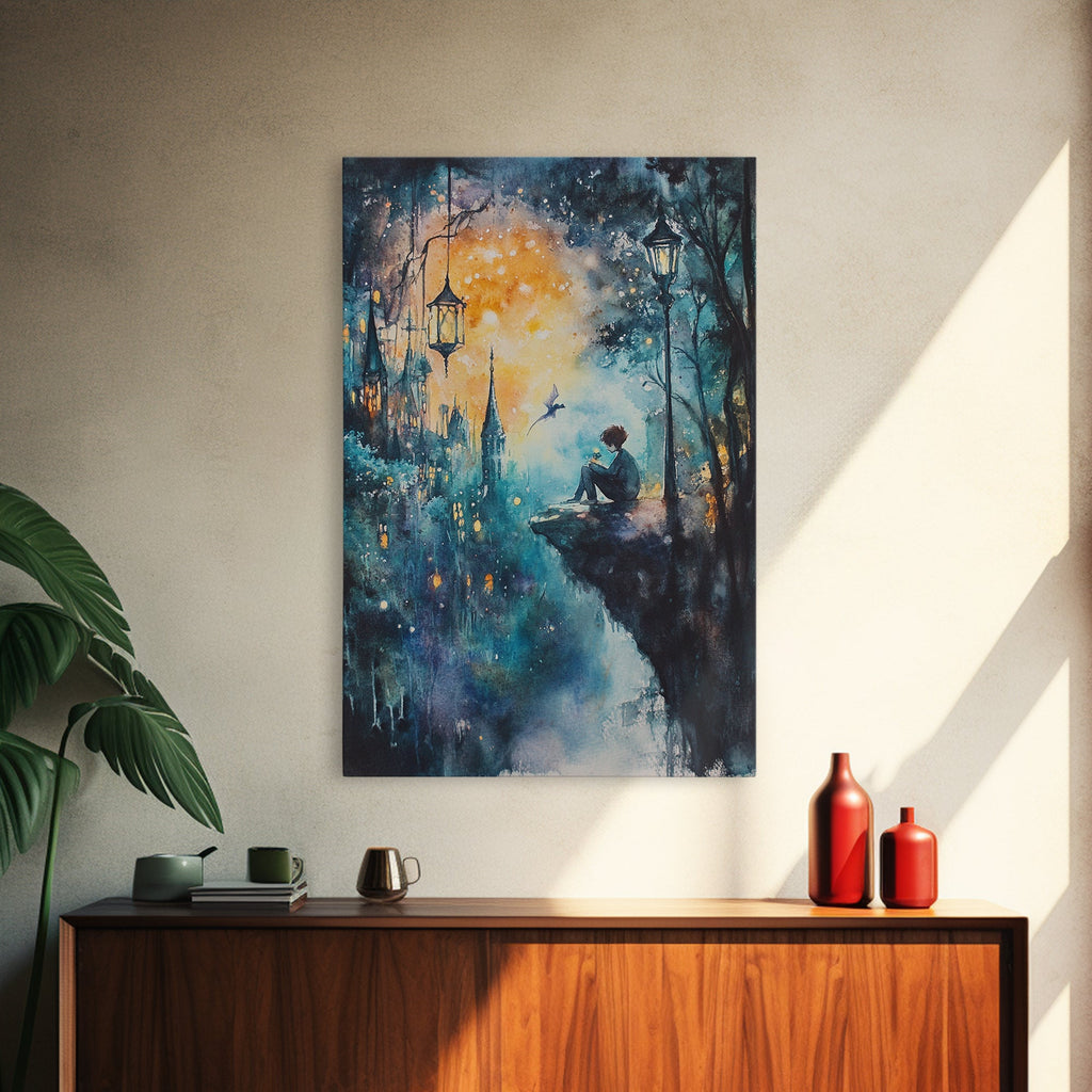 Magical Nightscape Framed Canvas Print Whimsical Fantasy Art Moody Wall Art Gift Idea Living Room Decor Dark Romantic Artwork | | Wiccan Center