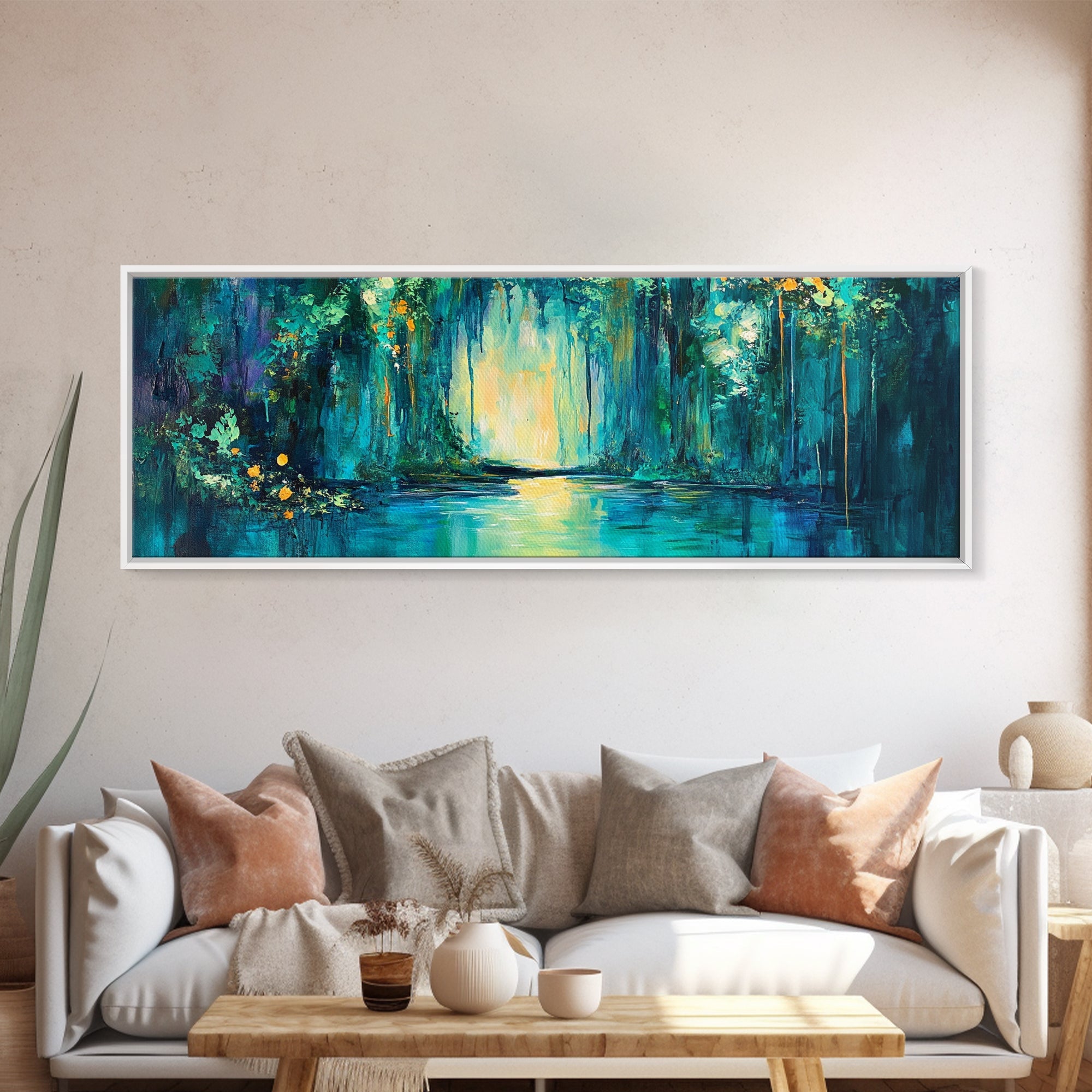 Magical Forest Lake Framed Canvas Print Fantasy Nature Wall Art Mystical Greenery Home Decor Living Room Office Gift | | Wiccan Center