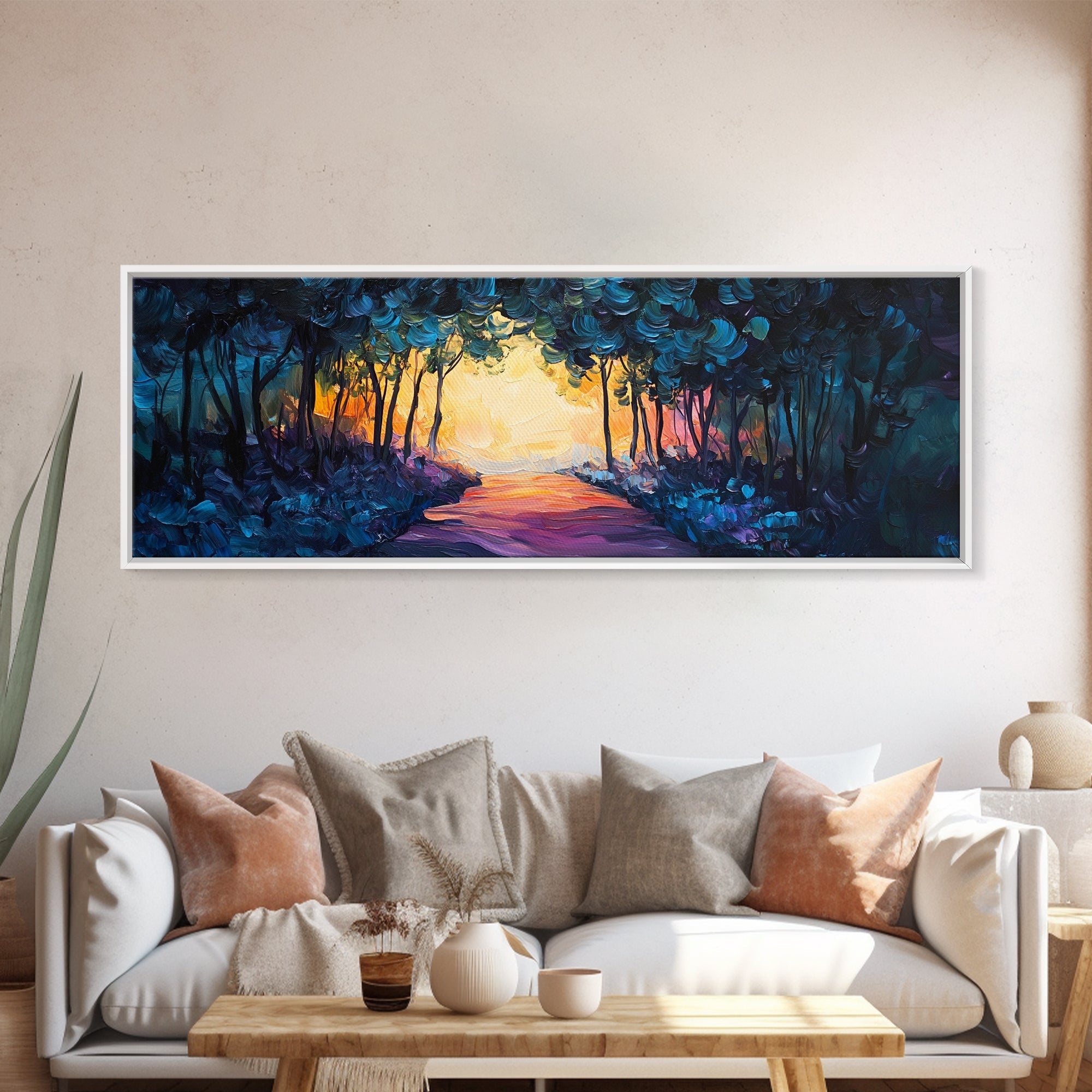 Enchanted Forest, Magical Nature Scene, Sunset Pathway Art, Mystical Landscape, Dreamy Wall Decor, Framed Canvas Print