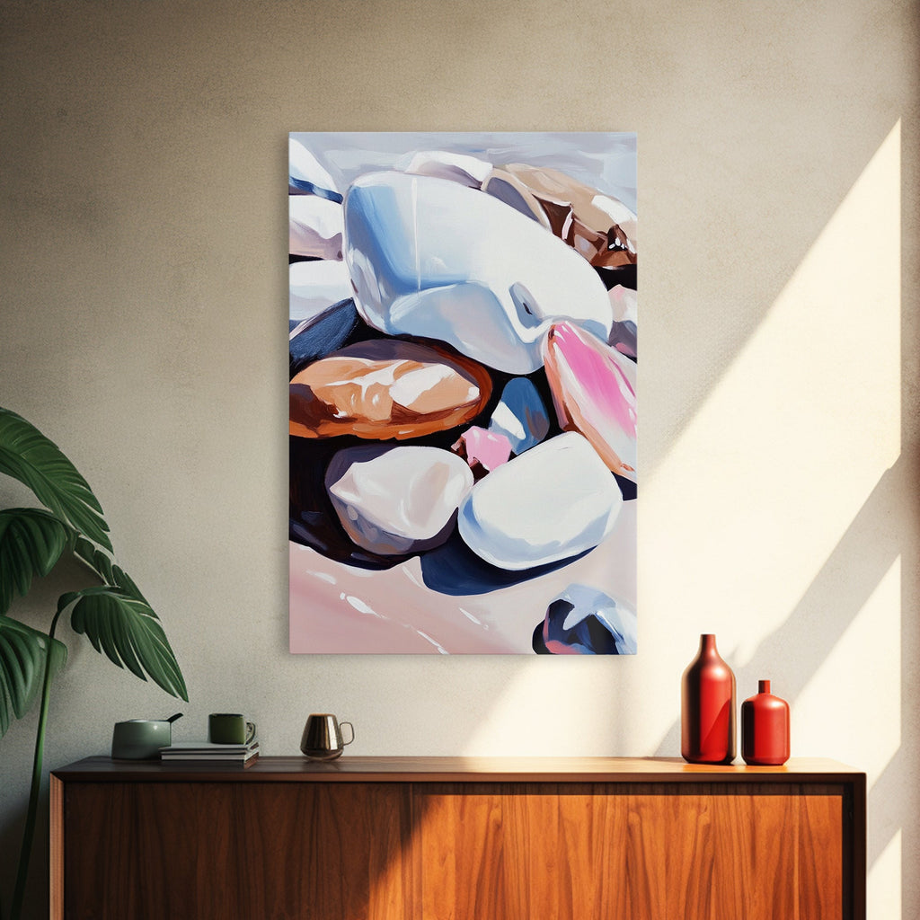 Pebble Beach, Coastal Rock Art, Natural Elements, Earthy Aesthetic, Minimalist Canvas Print, Zen Decor, Tranquil Living Room Art | | Wiccan Center