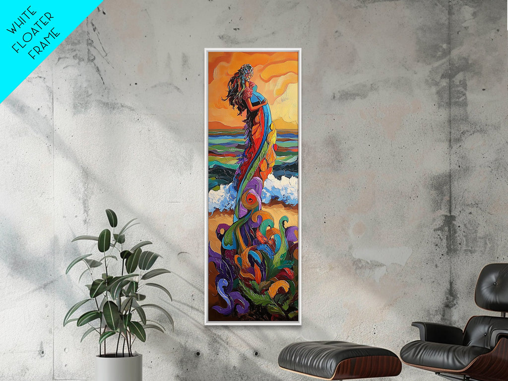 Mother Ocean, Rainbow, Canvas Print, Colorful mother nature figure by ocean painting, whimsical spiritual art,  meditation room wall art