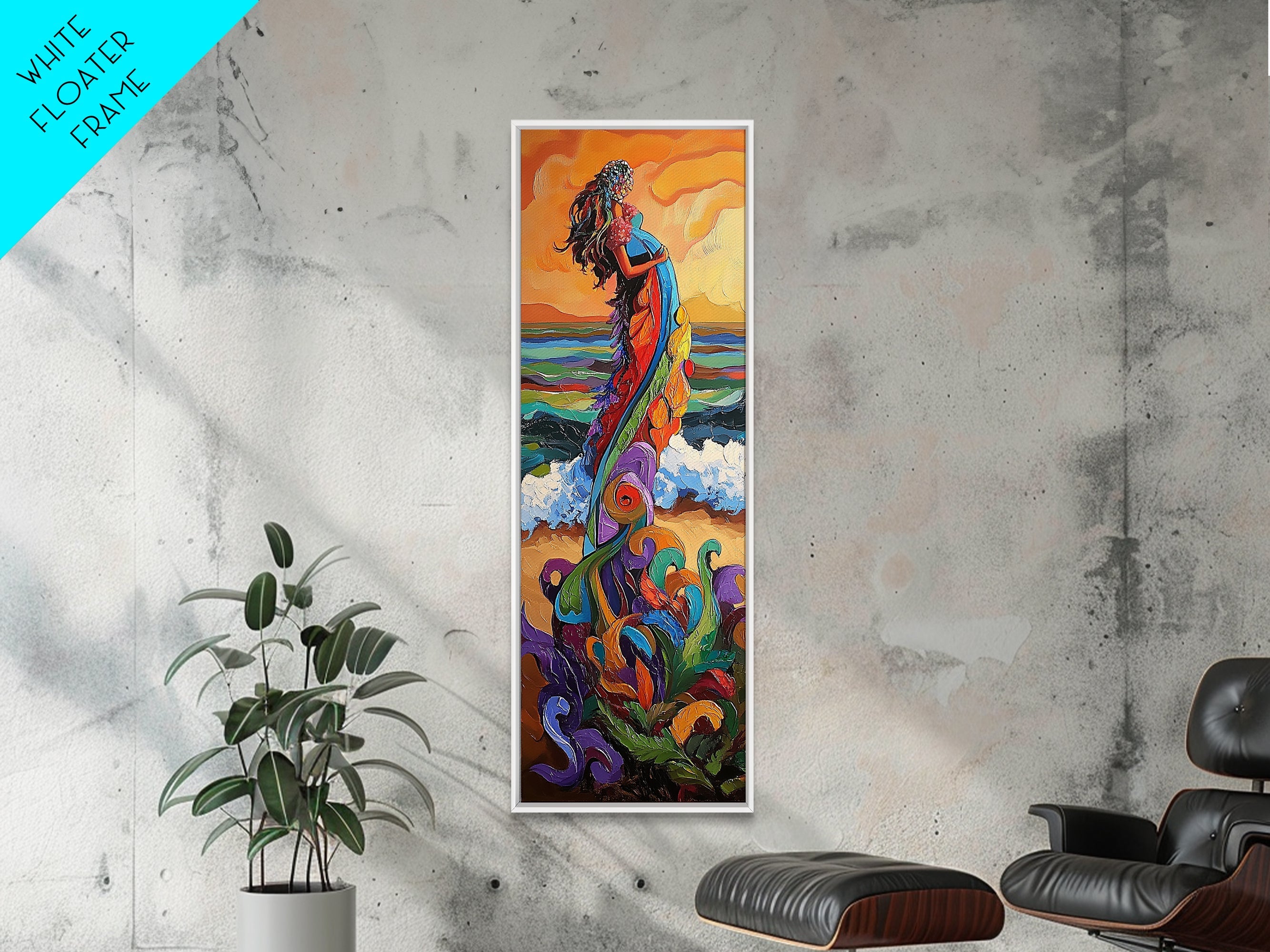 Mother Ocean, Rainbow, Canvas Print, Colorful mother nature figure by ocean painting, whimsical spiritual art,  meditation room wall art
