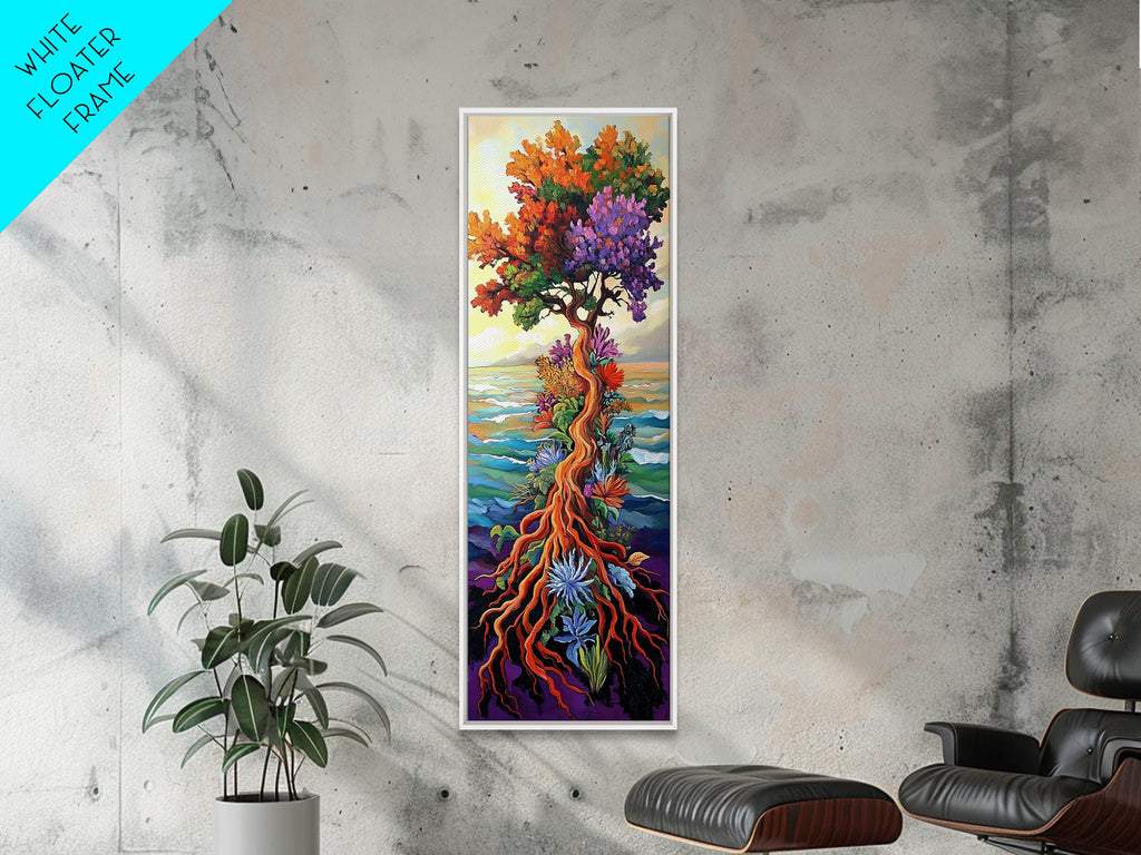 Tree of Life, Vibrant Roots, Abstract Nature Scene, Framed Canvas Print, Bohemian Home Art, Whimsical Bedroom Decor, Colorful Spiritual Art | | Wiccan Center
