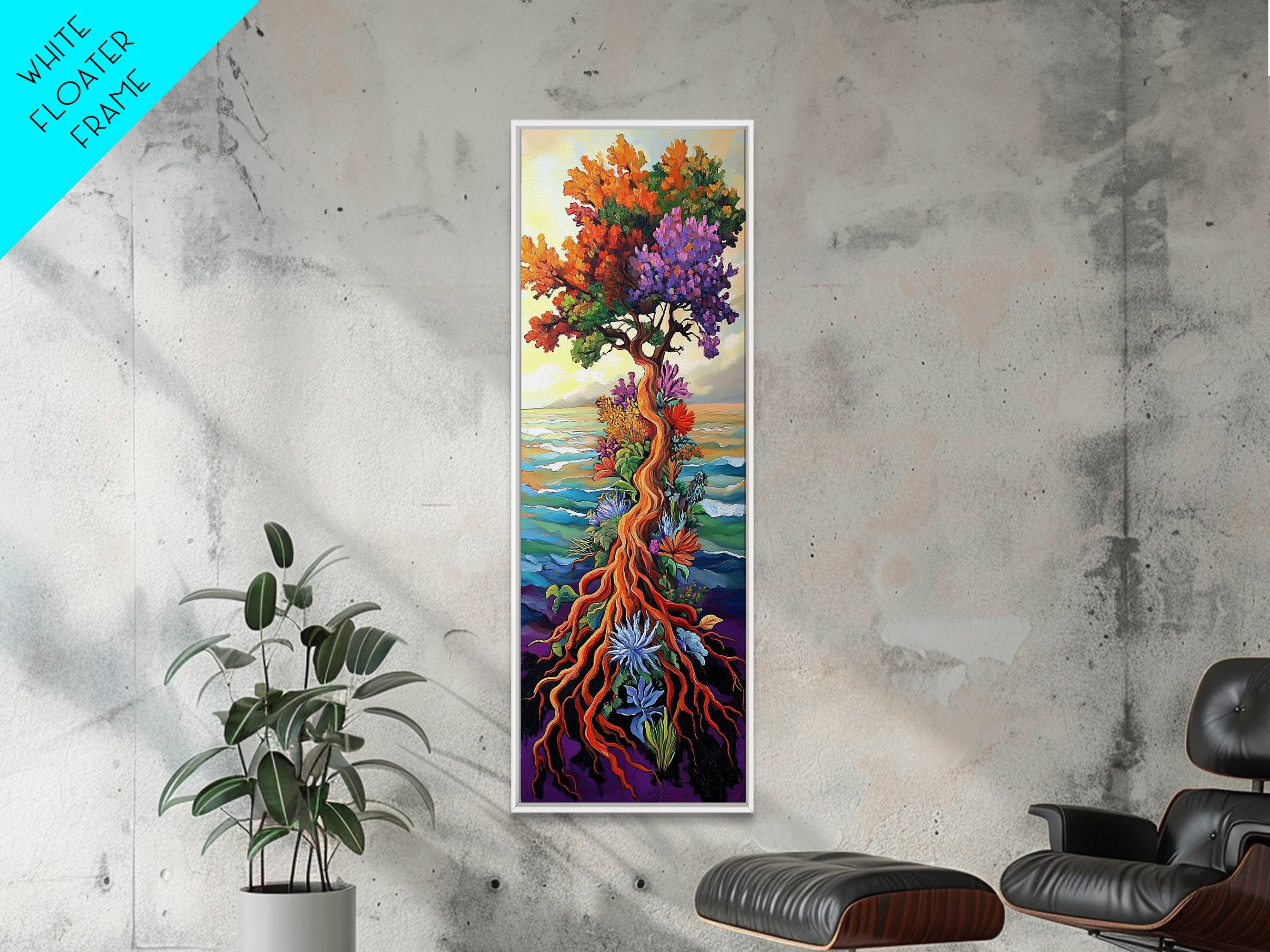 Tree of Life, Vibrant Roots, Abstract Nature Scene, Framed Canvas Print, Bohemian Home Art, Whimsical Bedroom Decor, Colorful Spiritual Art | | Wiccan Center