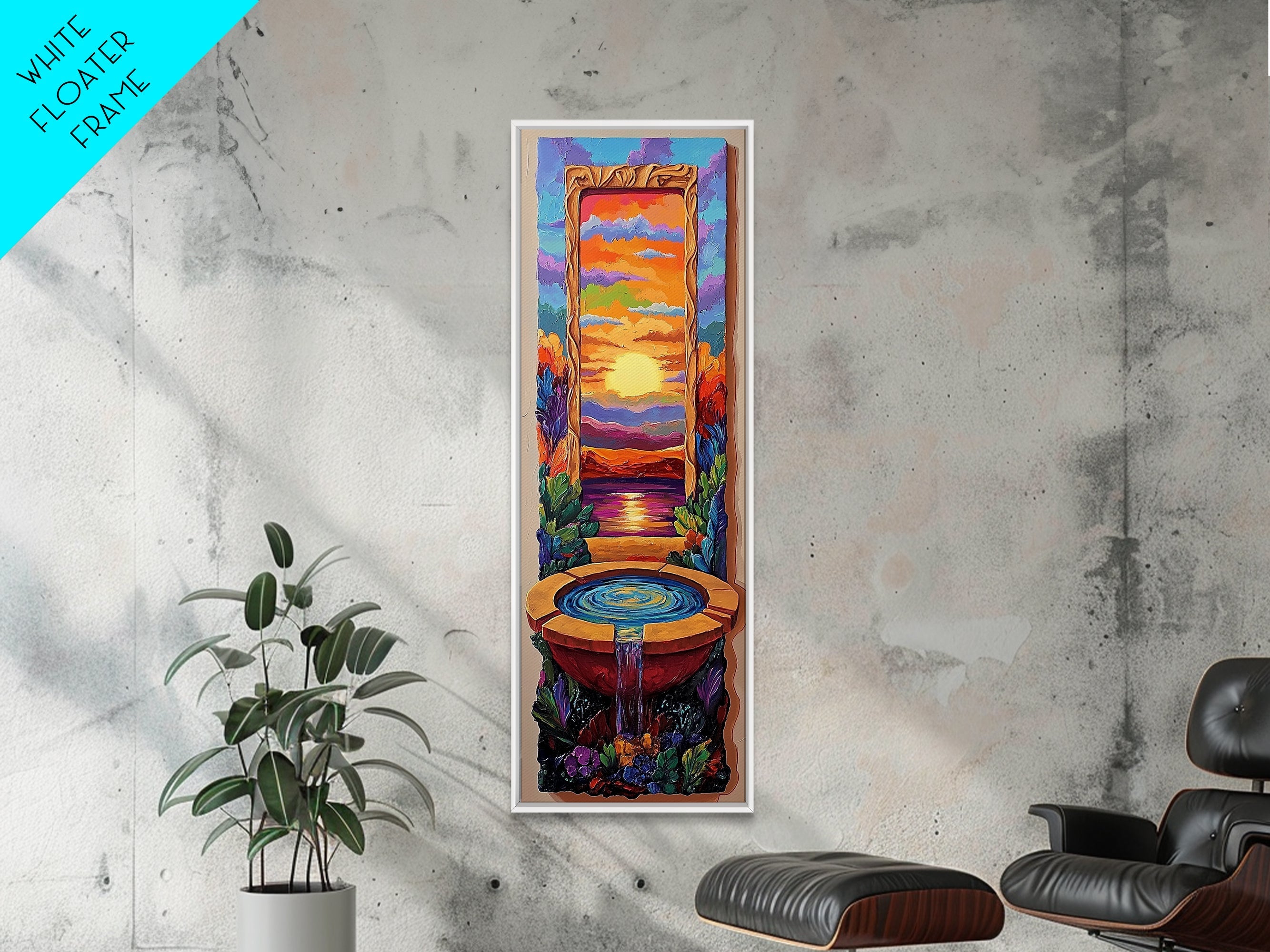 Sunset Portal, Water Fountain, Mystical Dreamscape, Framed Canvas Print, Fantasy Wall Decor, Spiritual Living Room Art, Surreal Vibe | | Wiccan Center