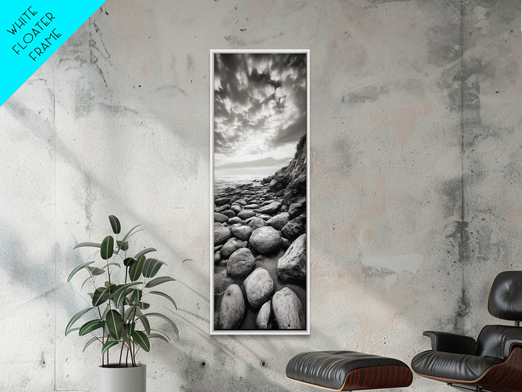 Coastal Stones, Rocky Shore, Sunrise Ocean, Black White Print, Framed Canvas Print Beach House Decor, Entryway Art, Nautical Minimalist Wall Art | | Wiccan Center