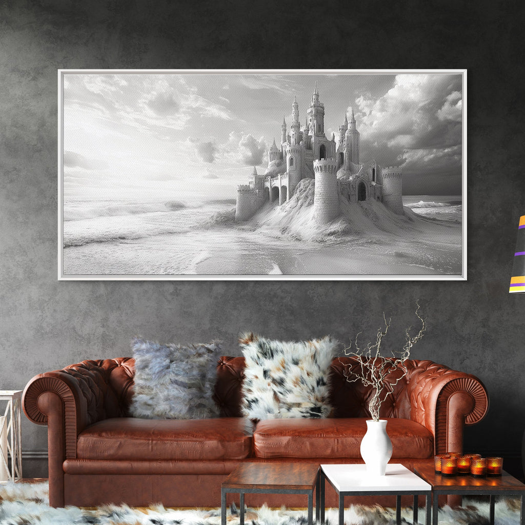 Sandcastle Fortress, Dreamy Seaside Castle, Fairytale Fantasy Art, Ocean Kingdom, Framed Canvas Print, Kids Room Wall Art, Bedroom Wall Art | | Wiccan Center