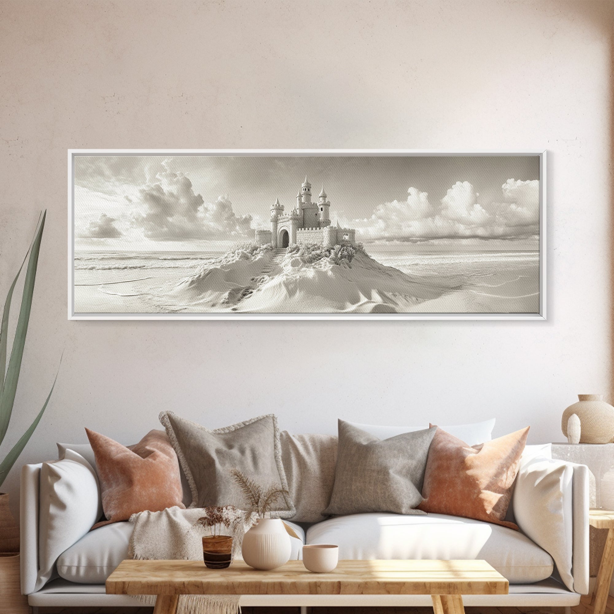 Fantasy Sand Castle, Seaside Kingdom, Dreamy Beach Scene, Magical Vibes, Framed Canvas Print, Kids Room Art, Whimsical Decor, Coastal Theme | | Wiccan Center