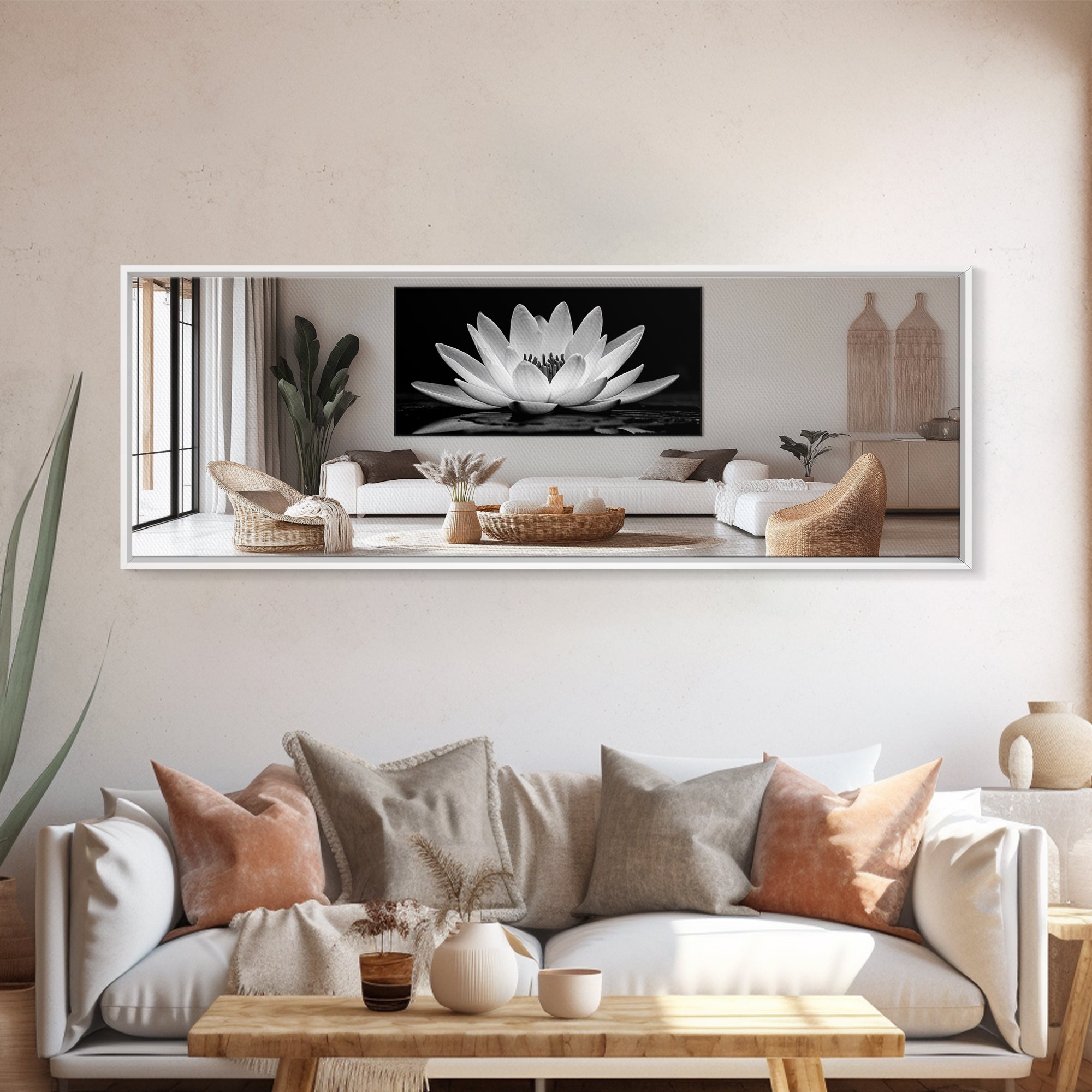 Lotus Bloom, Zen Flower, Tranquil Petals, Spiritual Nature Print, Black and White, Canvas Print, Spa Wall Decor, Meditation Room Art
