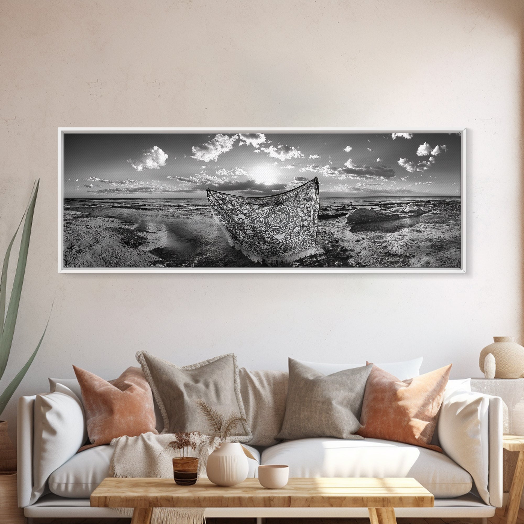 Sunset Sea, Magic Carpet, Ocean Ritual, Ethereal Coastal, Framed Canvas Print, Boho Wall Art, Living Room Decor, Surreal Beach Photography | | Wiccan Center