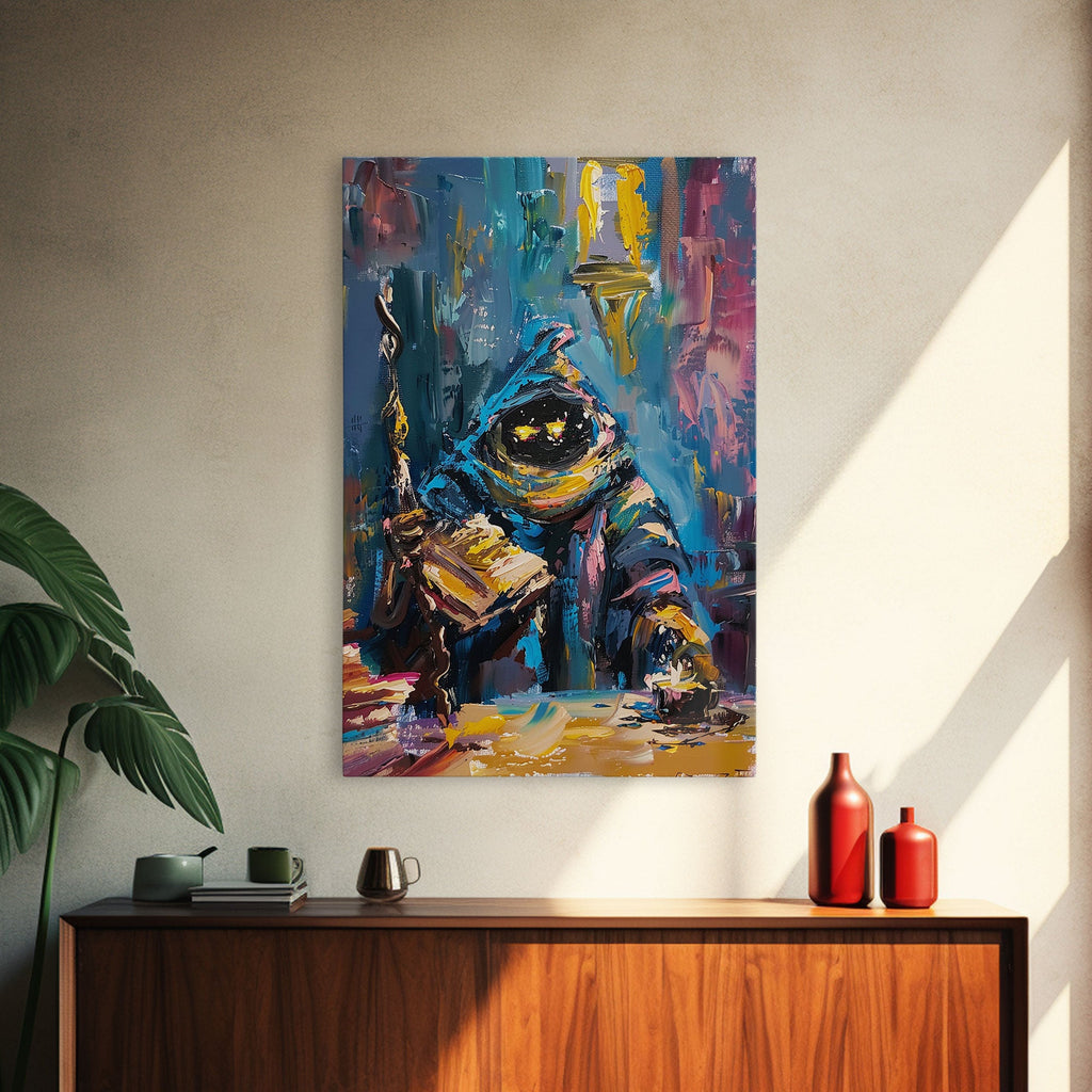 Halloween Creepy Wizard Reading Spells Framed Canvas Print, Spooky Wall Art, Home Decor, Occult Decor, Gift Idea, Dark Magic | | Wiccan Center