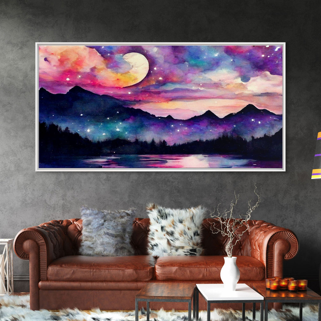 Magical forest canvas print, lake forest & mountains, beautiful wall art for living room, pink and purple wall art | | Wiccan Center