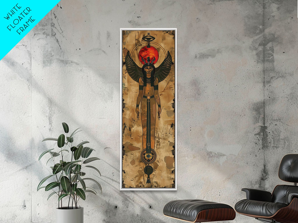 Egyptian Art Depiction of Goddess Isis - Framed Canvas Print, Midcentury Modern Wall Art, Skinny Art, Tall Art, Living Room Decor | | Wiccan Center