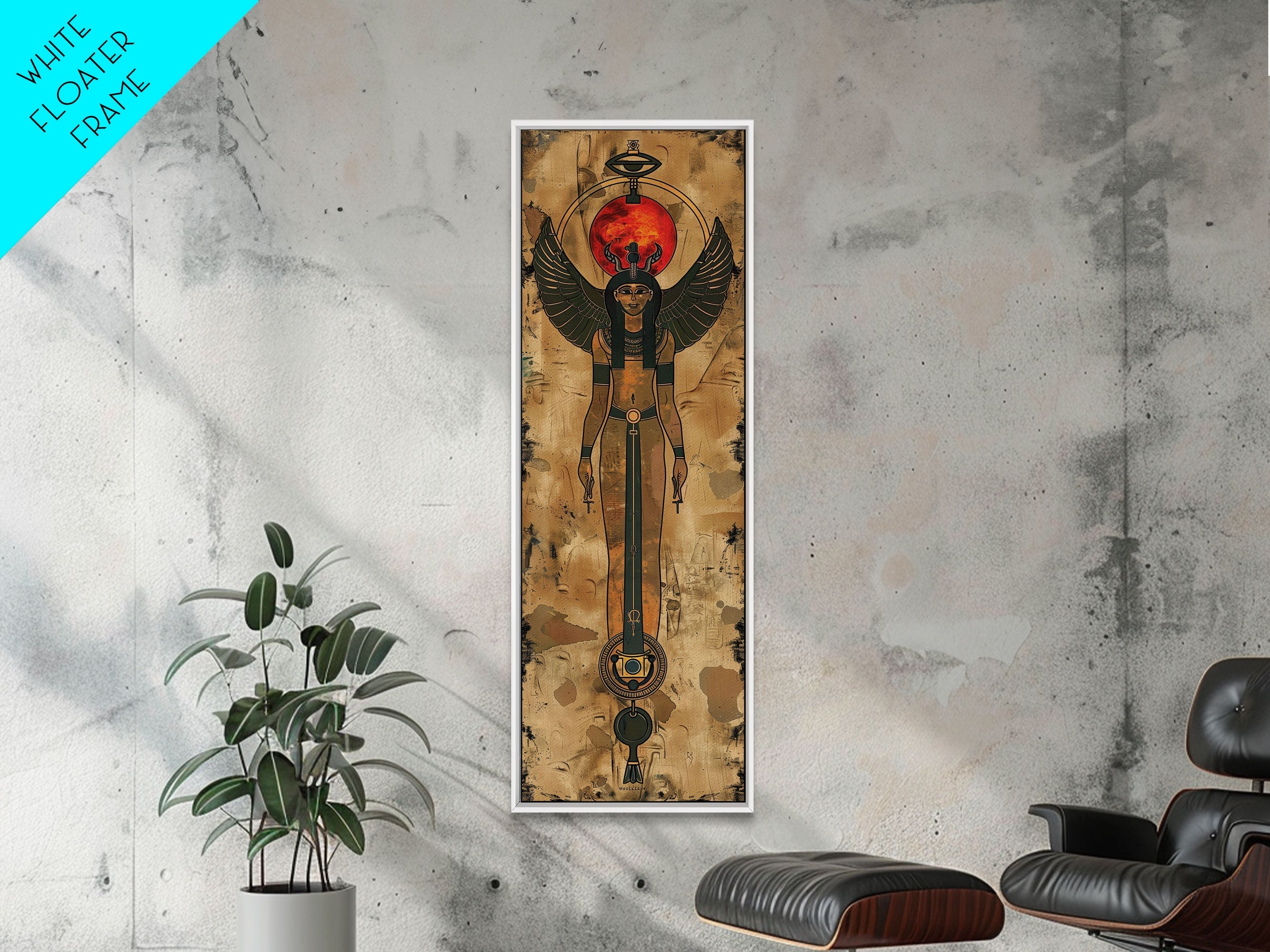 Egyptian Art Depiction of Goddess Isis - Framed Canvas Print, Midcentury Modern Wall Art, Skinny Art, Tall Art, Living Room Decor | | Wiccan Center