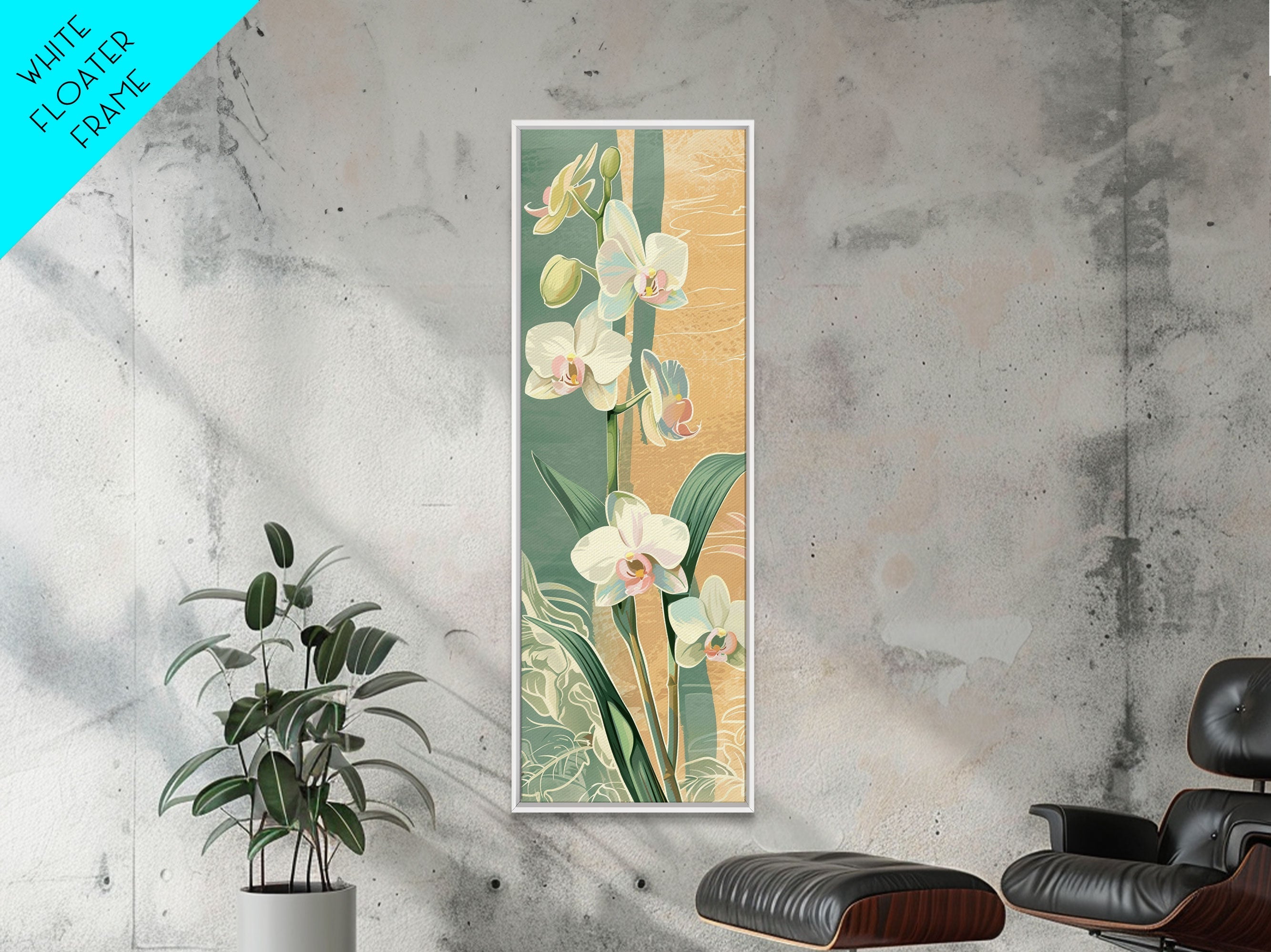 Skinny Art Tall Art Framed Canvas Print Orchids In Delicate Tones With Subtle Background Elements Ukiyo-e Japanese Style Art Wood Block Print | | Wiccan Center