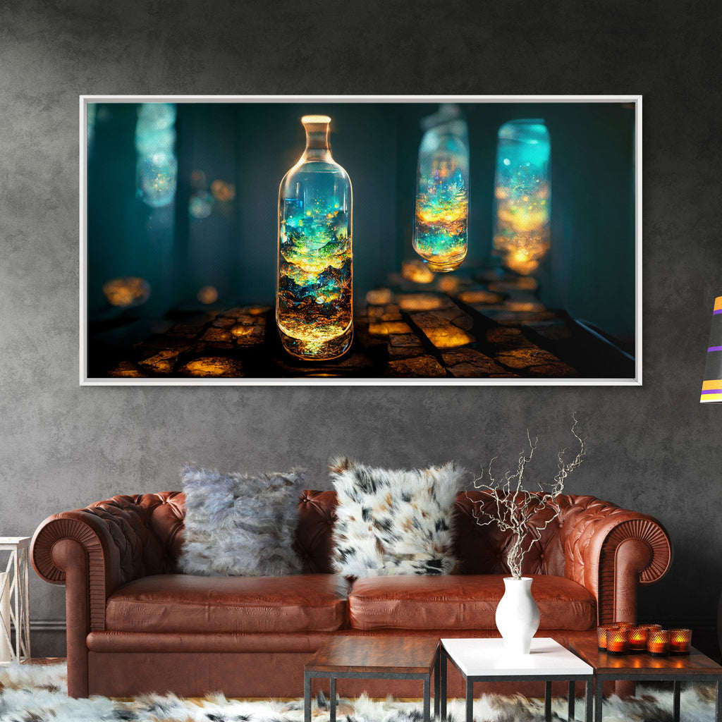 Miniature world in a bottle canvas print, high fantasy wall art, magical wall art, ready to hang wall art | | Wiccan Center