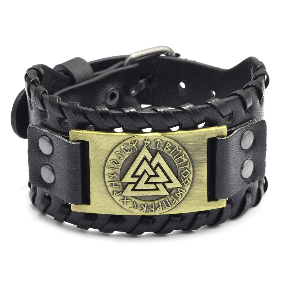 Totem Design Wide Leather Pirate Compass Bracelet Men's Bracelet Celtic Viking Jewelry Compass Bracelet Accessories Party Gifts