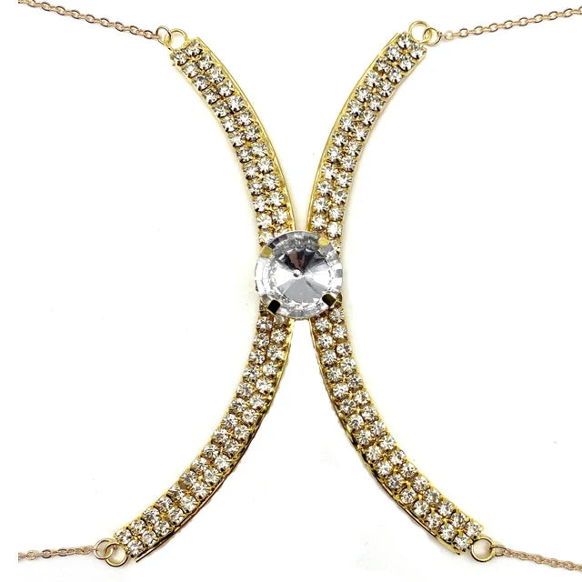 Luxury Rhinestone U-Shape Chest Chain – Shimmering Water Drop Pendant Bikini Bra Body Adornment for Festivals & Beachwear | Body Chains | Wiccan Center