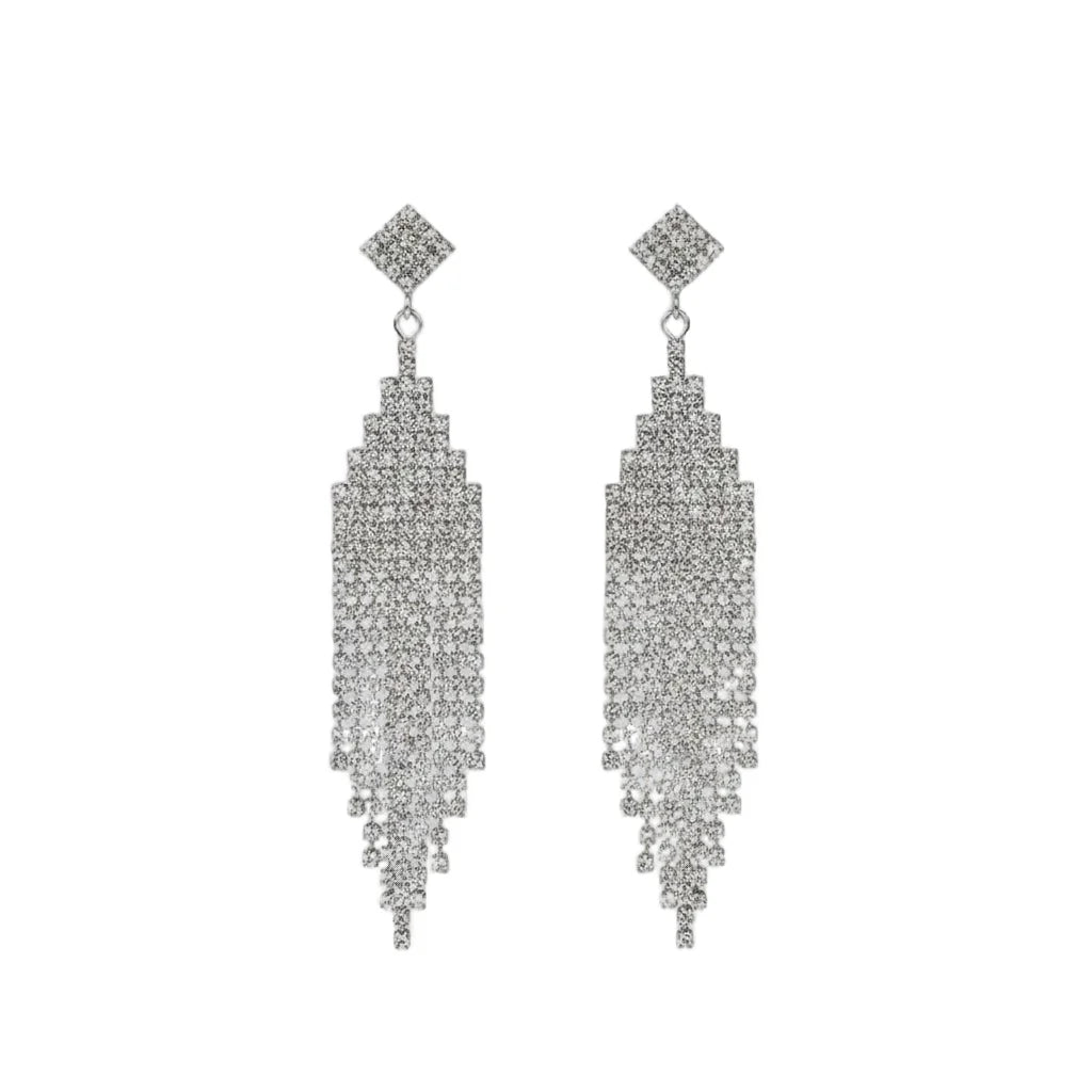 Vintage Crystal Tassel Drop Earrings – Elegant Geometric Multi-Strand Statement Earrings for Weddings, Galas & Evening Wear