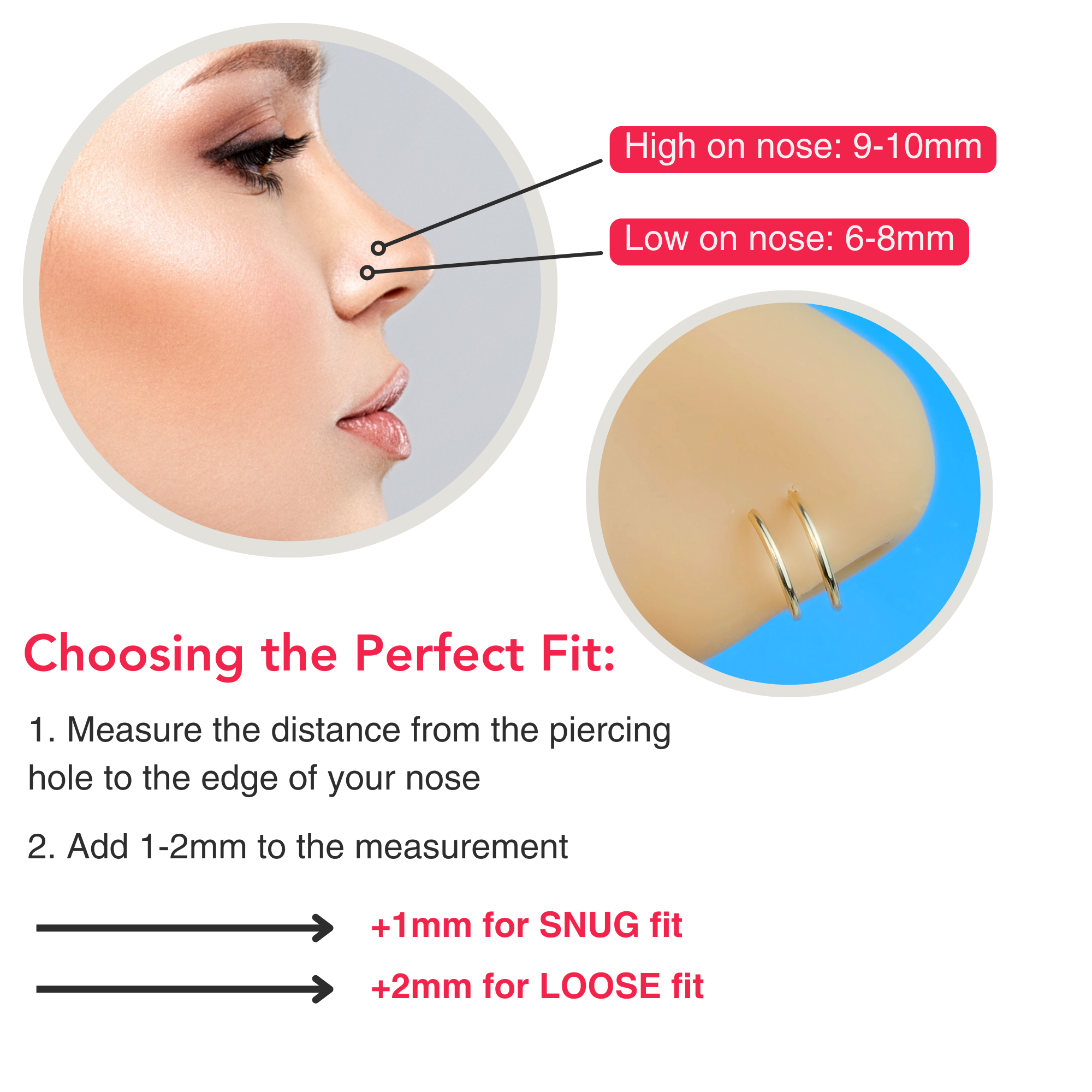 3Pack Double Hoop Nose 14k Gold Filled and 925 Silver Spiral Nose Rings 20G 8mm Right | NOSE HOOP | Wiccan Center