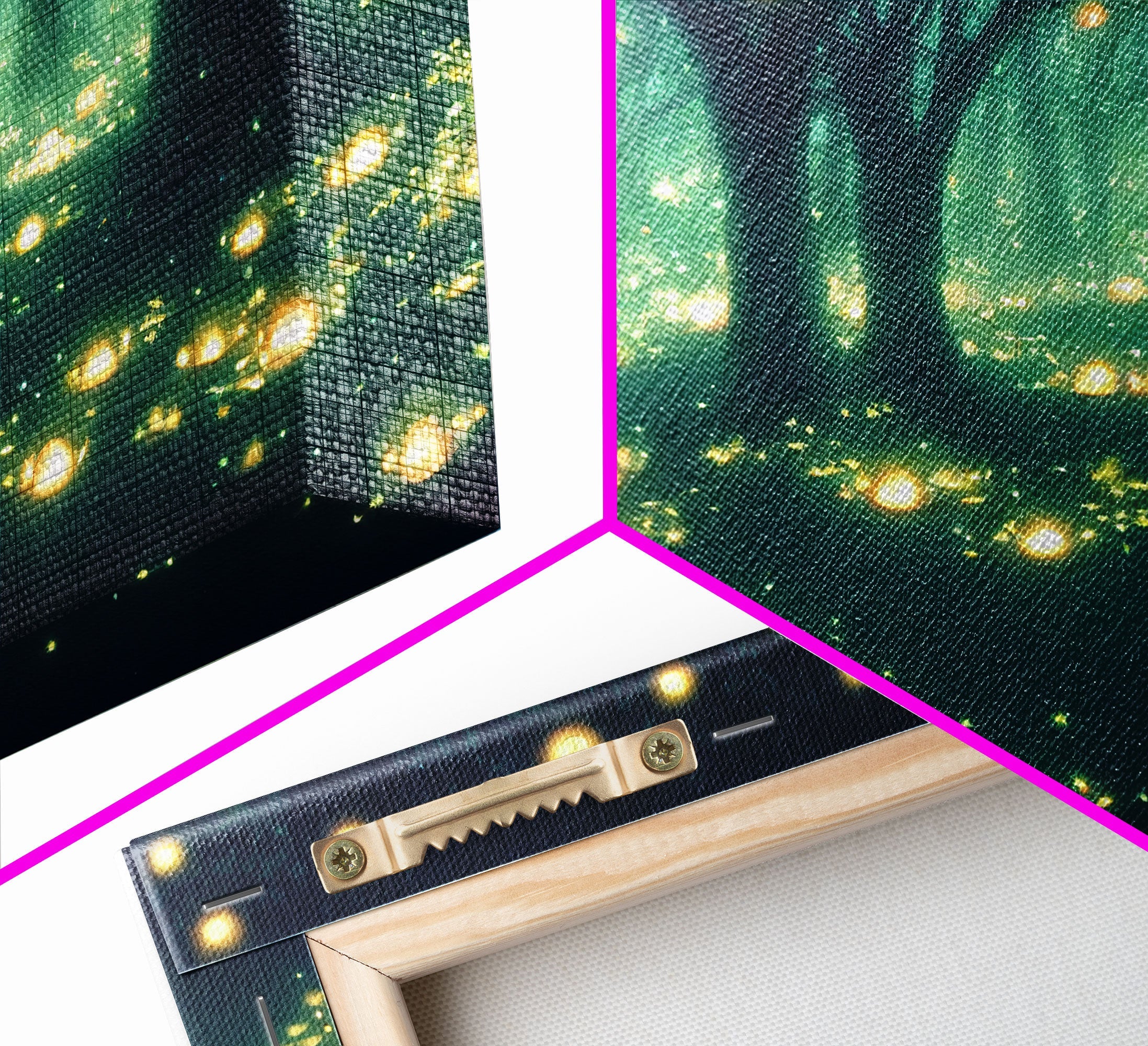Fantasy forest wall decor, ready to hang 3 piece canvas print, 3 piece wall art, firefly wall art, Fireflies In A Fairy Forest at Night | | Wiccan Center