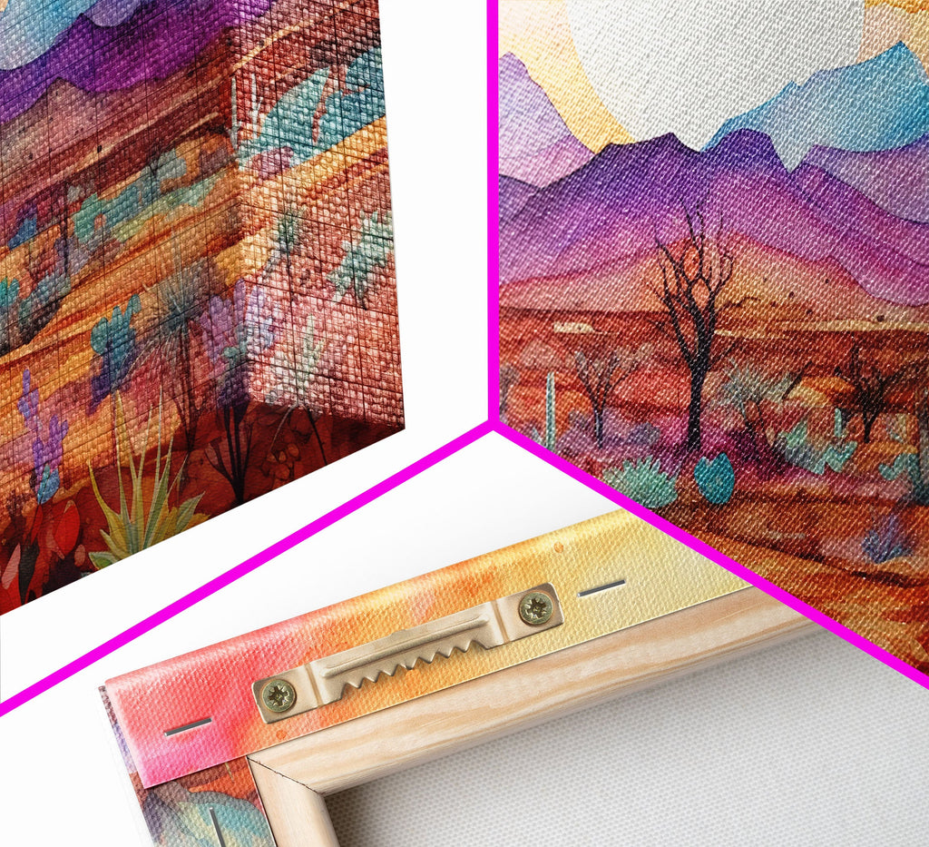 Black Framed 3 Piece Wall Art, Southwestern Desert Scene at Sunset, Minimalist Wall Art, MCM Style Midcentury Wall Decor, Above Sofa Art | | Wiccan Center