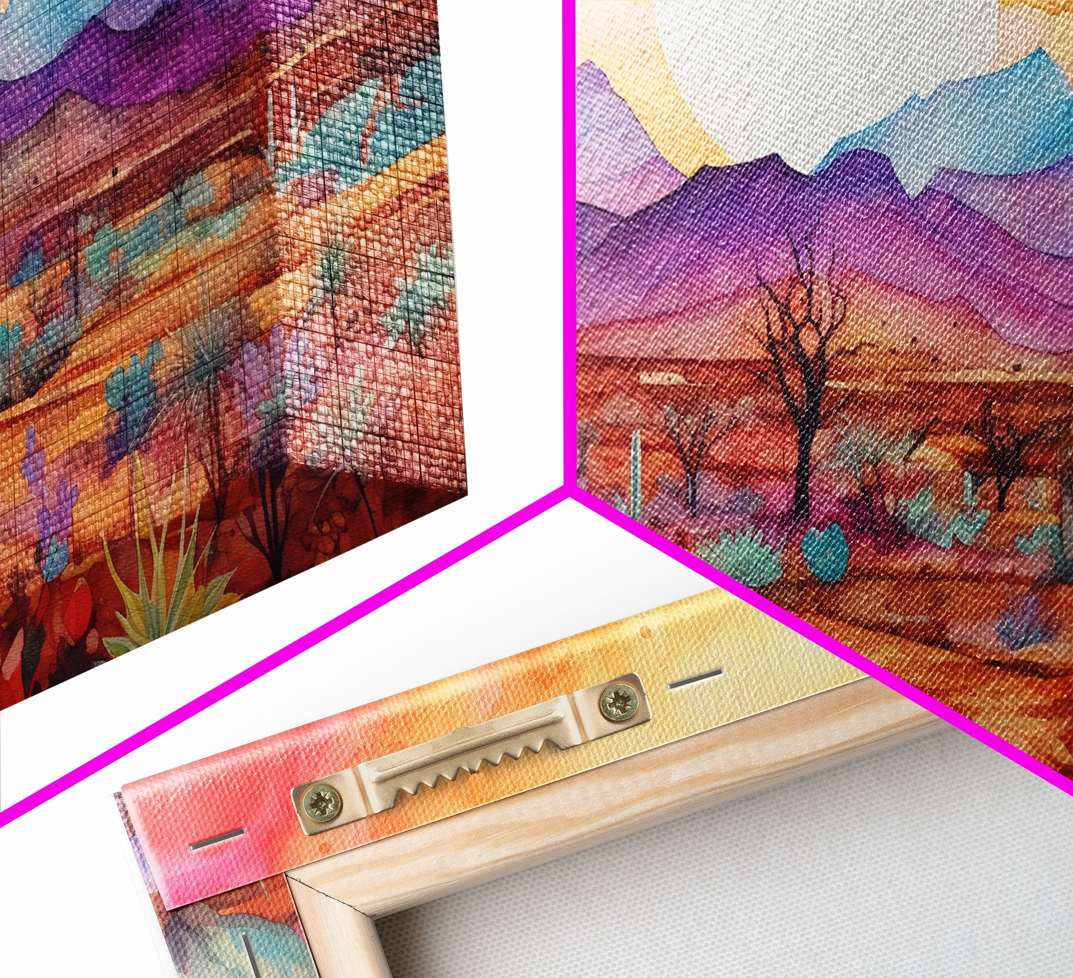 Black Framed 3 Piece Wall Art, Southwestern Desert Scene at Sunset, Minimalist Wall Art, MCM Style Midcentury Wall Decor, Above Sofa Art | | Wiccan Center