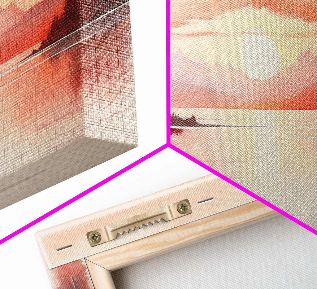 Beautiful Red Lake Sunset 3 Piece Framed Canvas Print Set, Above Sofa Art, Living Room Decor, Beautiful Wall Art, Watercolor Painting | | Wiccan Center