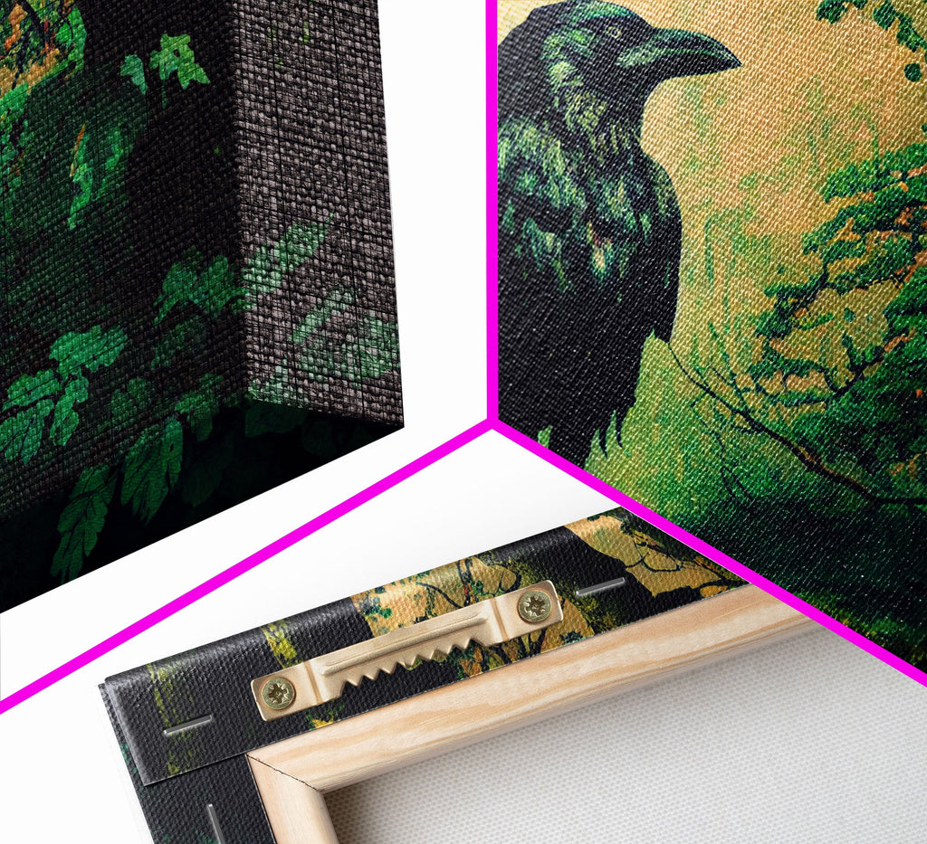 Raven Art Print, Framed Canvas Art, Black Bird, Crow Art | | Wiccan Center