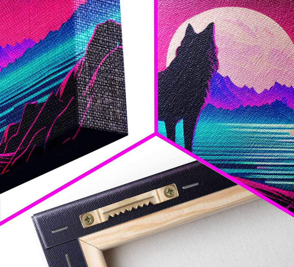 Wolf Silhouette Full Moon Purple Sky Ocean Sea Landscape Wall Art Print, Fine Art Print, Wall Decor, Wall Poster | | Wiccan Center