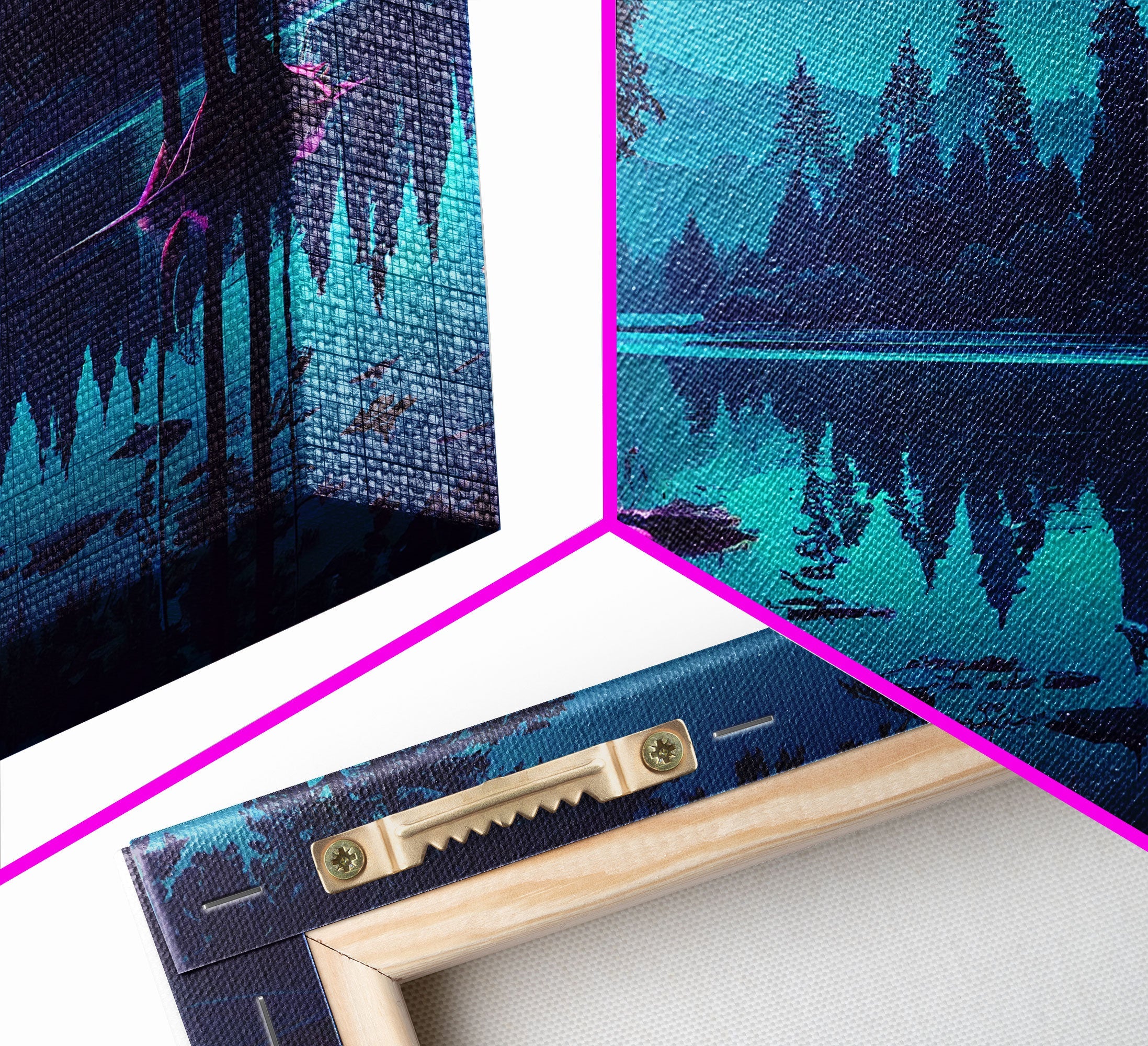 Vaporwave Full moon over the lake at midnight, framed canvas print, subdued art, watercolor painting print | | Wiccan Center