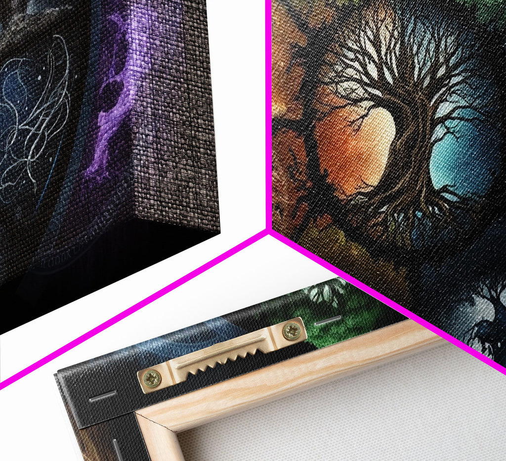 The Interconnected 9 Realms of Norse Mythology with Yggdrasil, Nordic Art, Framed Canvas Print, Nine Realms, Viking Art | | Wiccan Center