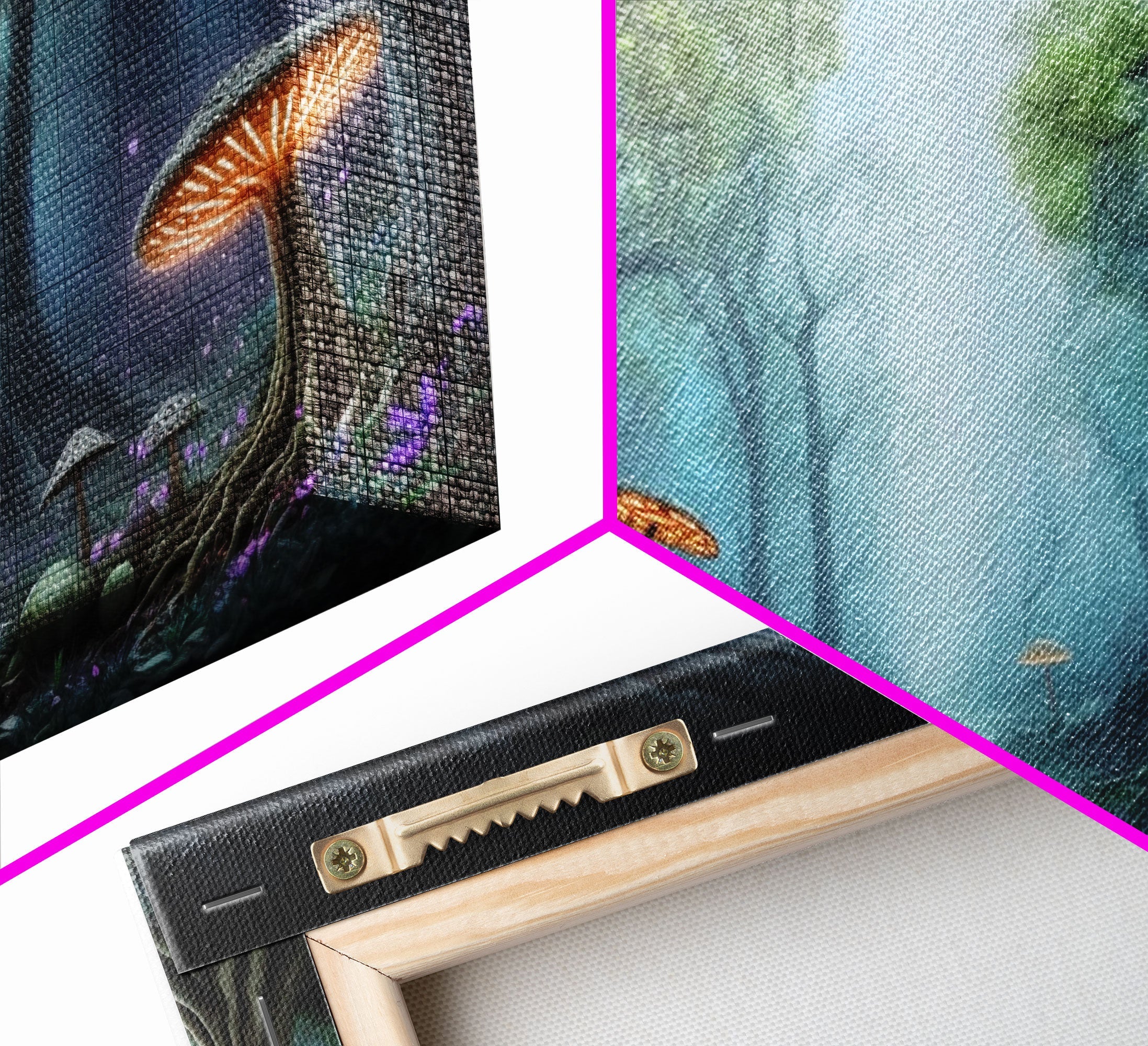 Magical Enchanted Mushroom Forest, Fantasy Art, Framed Canvas Print, Bioluminescent Butterflies in an Enchanted Forest, Glowing Art | | Wiccan Center