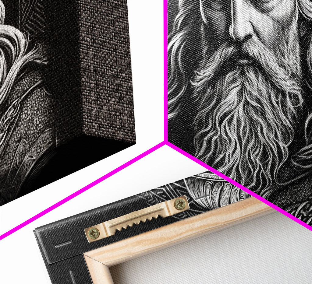 Black and White Portrait of Odin and Muninn, King of The Gods, Framed Canvas Print, Odin's Ravens, Norse Mythology Art | | Wiccan Center