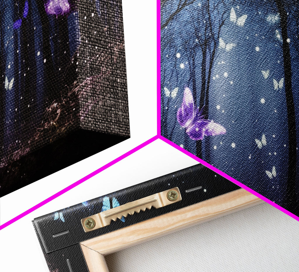 Glowing Butterflies, Framed Canvas Print, Fantasy Decor, High Fantasy Canvas Art, Fairy Forest | | Wiccan Center