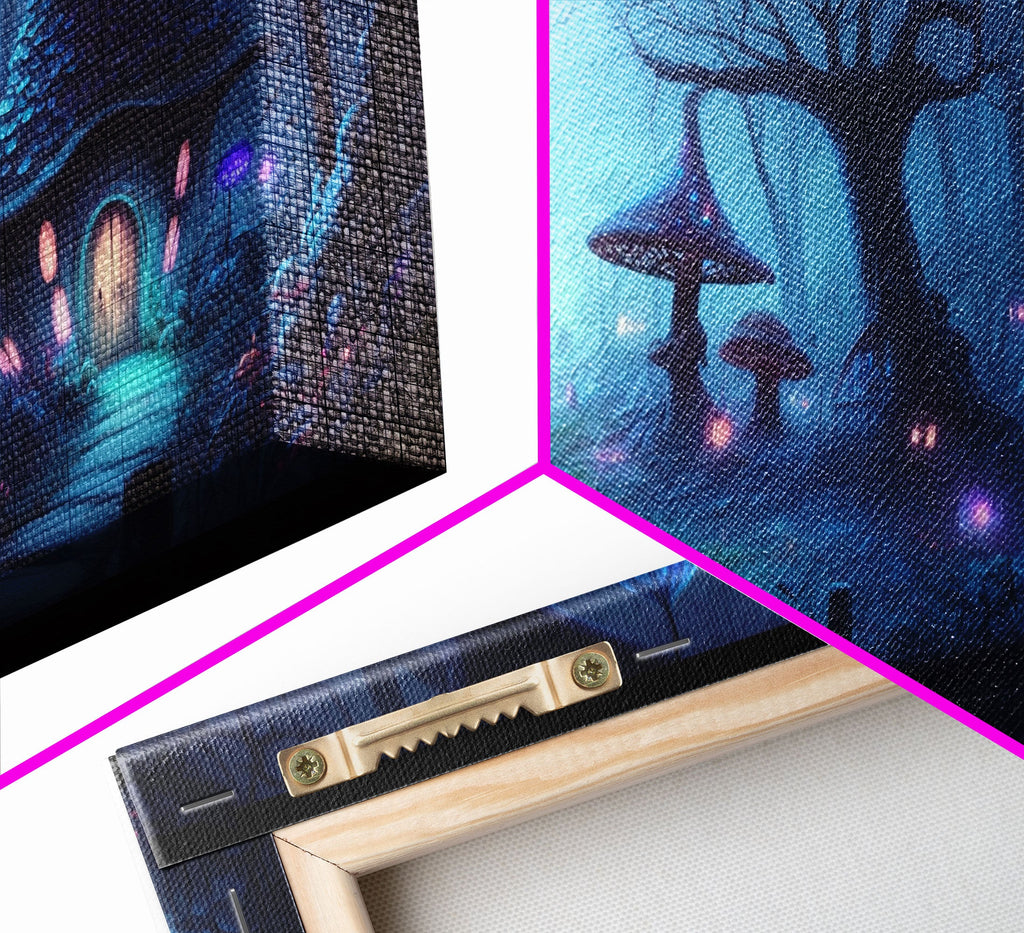 Magical Mushroom Fantasy Forest Wall Art, Framed Canvas Print, Game Room Art, Fantasy Decor | | Wiccan Center