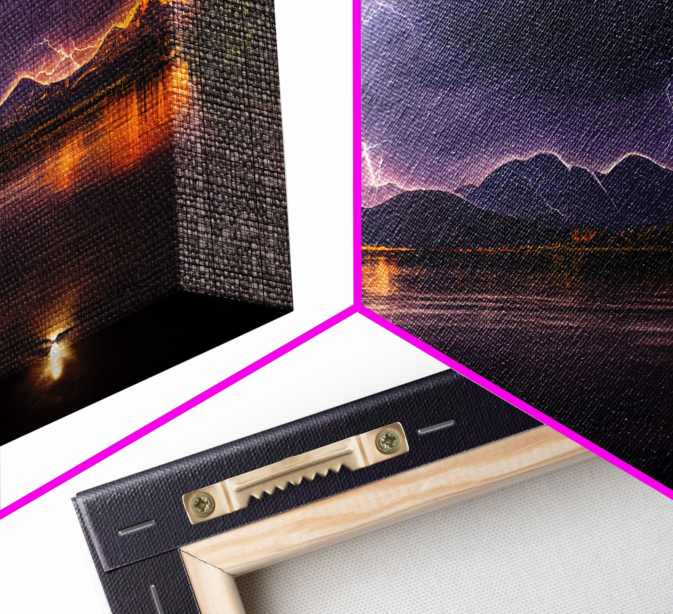 Full moon canvas print, Lightning storm over a mountain lake at night, cool wall art, awesome wall art