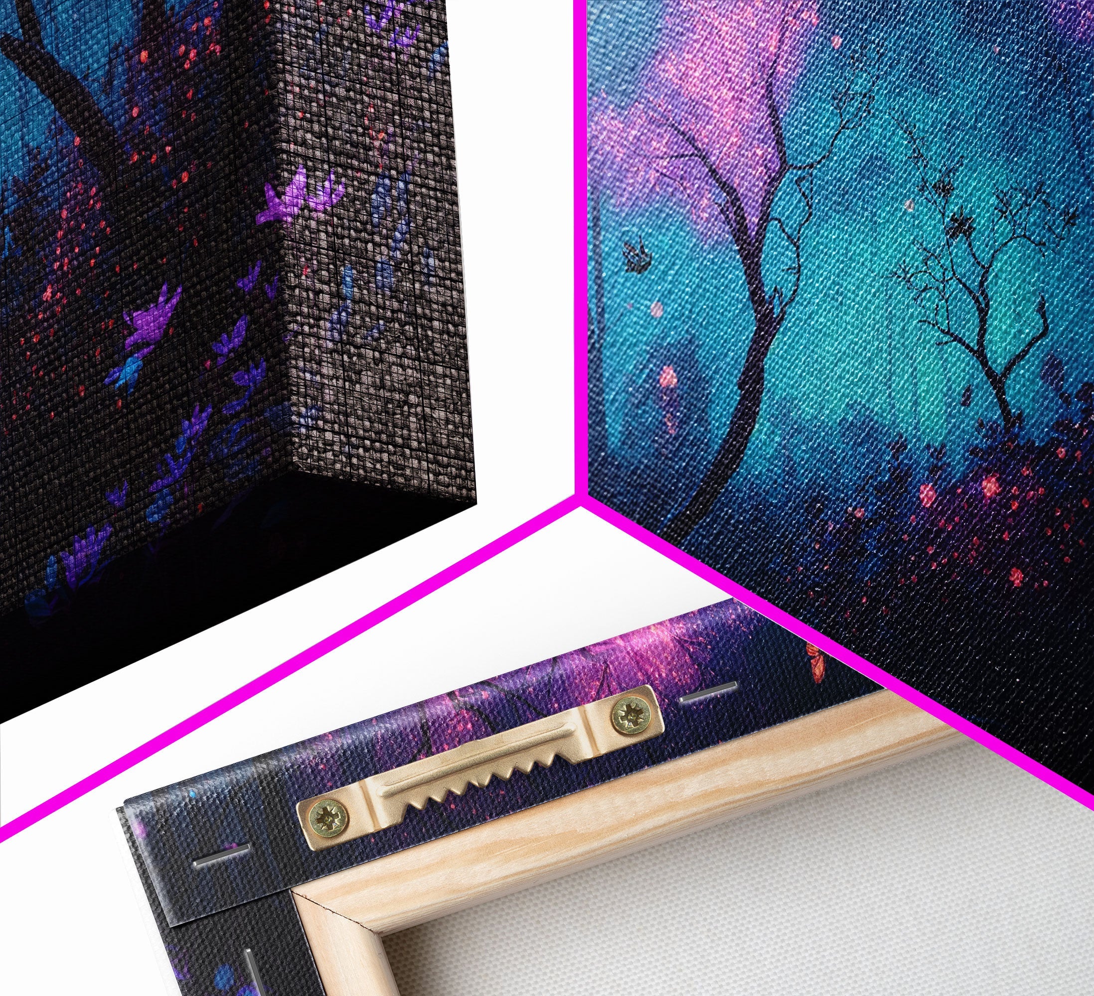 Beautiful Fantasy Forest, Framed Canvas Print, Fantasy Art, Butterflies and Fireflies Light up a Fairy Forest At Night, Framed Wall Art | | Wiccan Center
