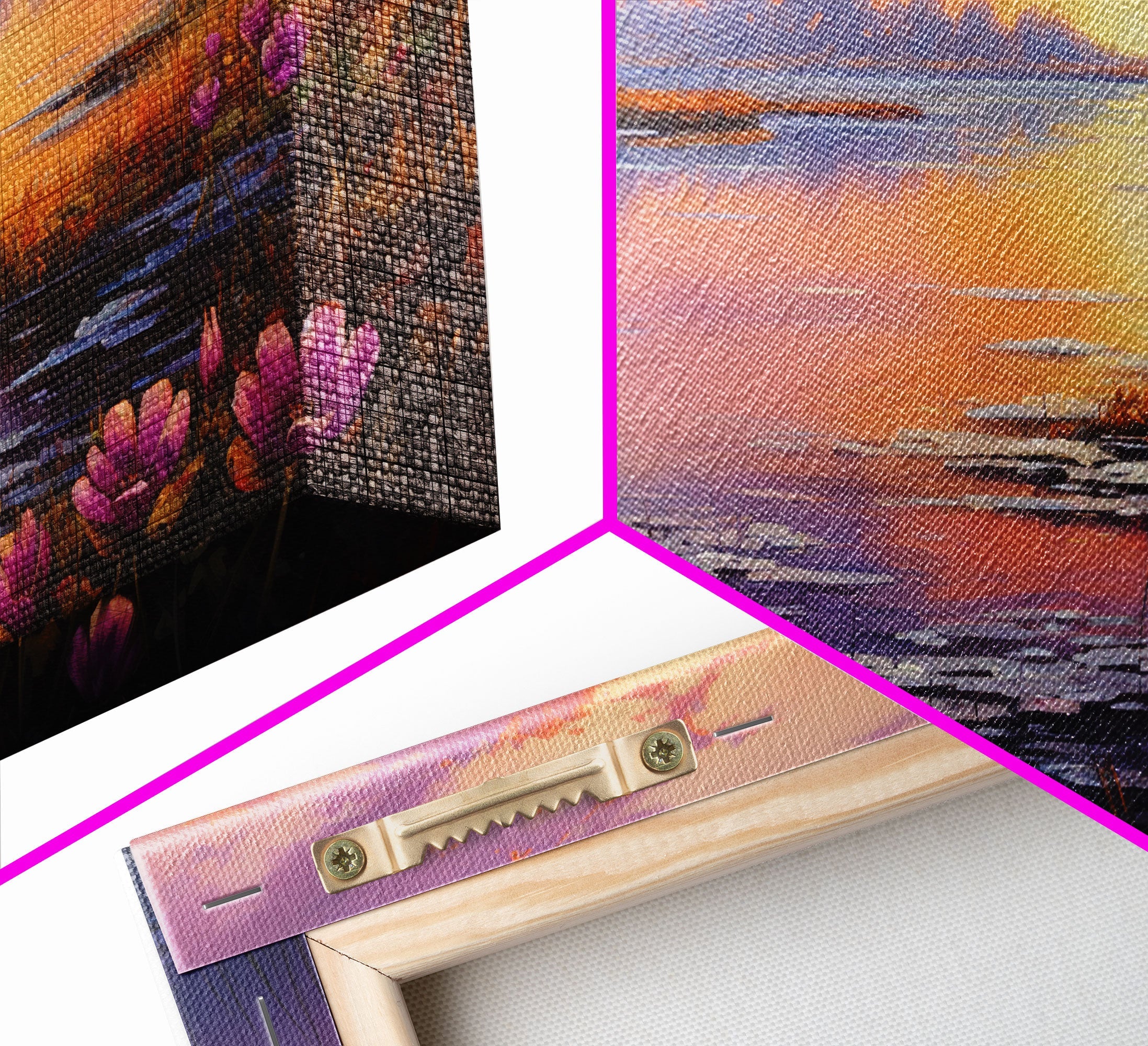 Beautiful 3 Piece Wall Art, Framed Canvas Print, 3 Piece Set, Lake House Decor, Sunset Over The Purple Marsh, Above Sofa Art | | Wiccan Center
