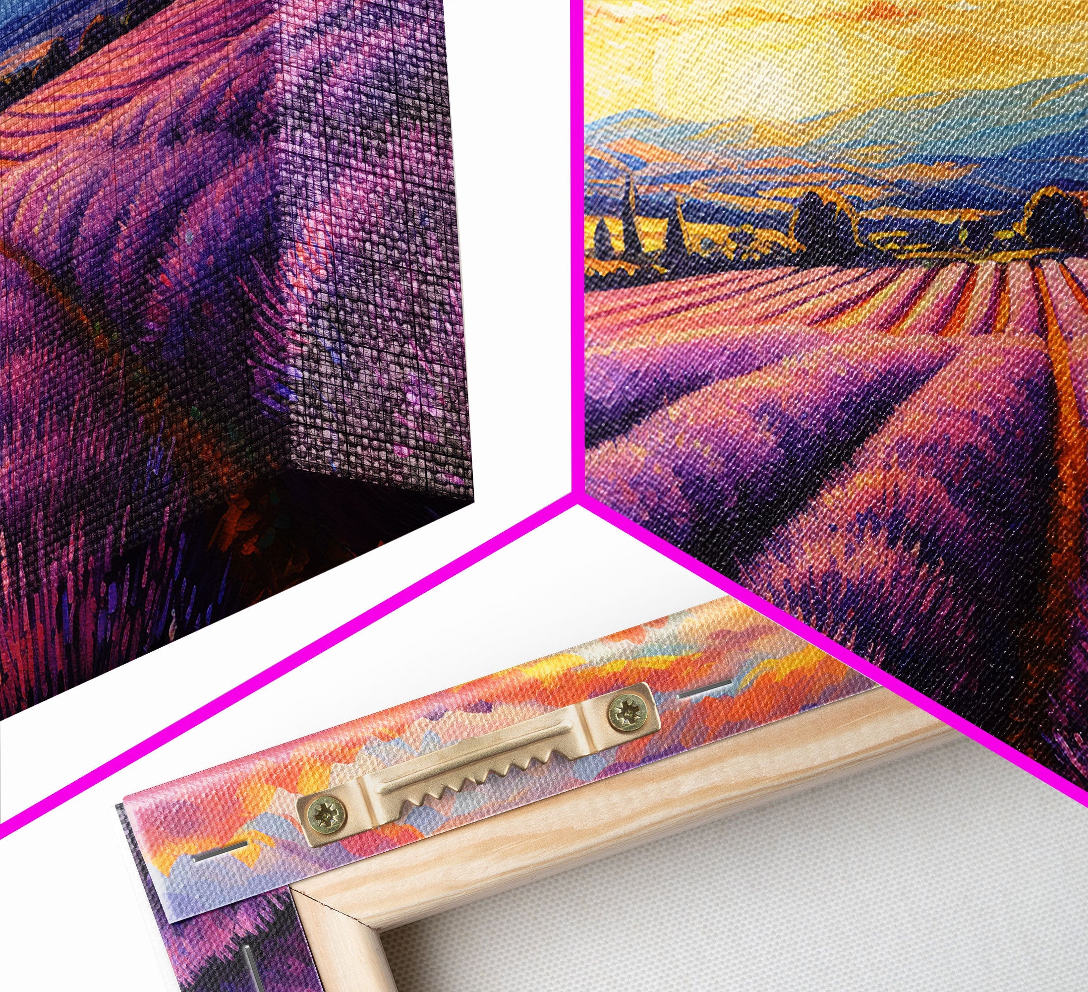 Purple Lavender Fields, 3 Piece Wall Art, Framed Canvas Print, Beautiful Original Landscape Painting, Sunset Painting, Farmhouse Decor | | Wiccan Center