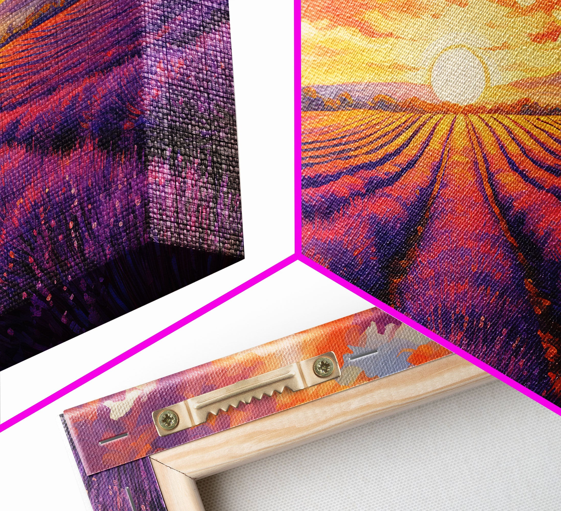 Purple Lavender Fields, 3 Piece Wall Art, Framed Canvas Print, Beautiful Original Landscape Painting, Sunset Painting, Farmhouse Decor | | Wiccan Center