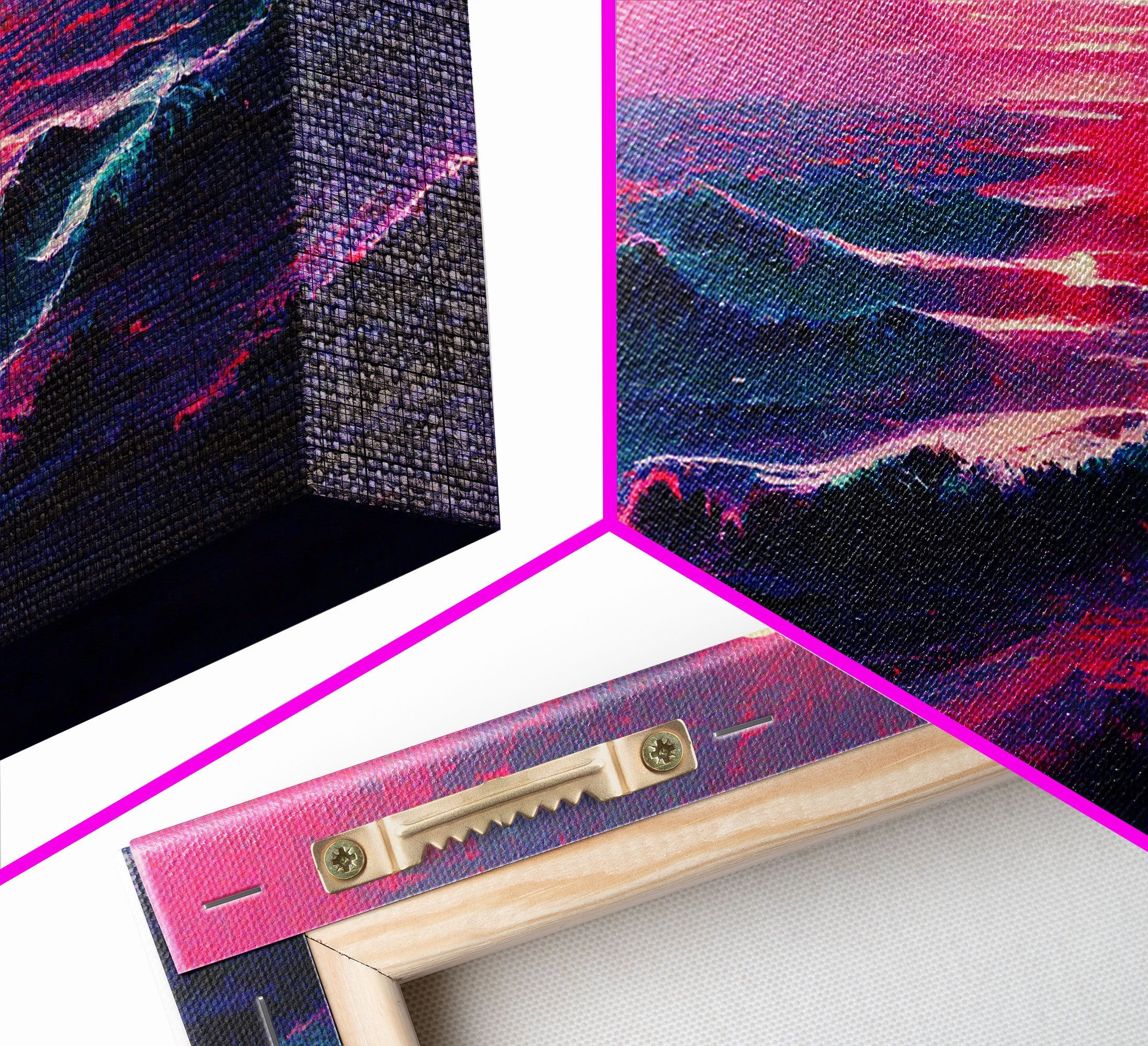 Outrun Style Synthwave Sunset Ocean Waves, 3 Piece Wall Art, Ready To Hang Canvas Print, Cool Unique Lakehouse Wall Art Decor | | Wiccan Center