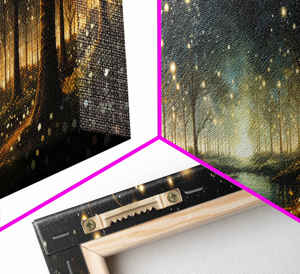 Fantasy Forest Fireflies - Framed Canvas Print - Gorgeous Fantasy Art with Glowing Lightning Bugs - Framed Wall Art for a Magical Touch | | Wiccan Center